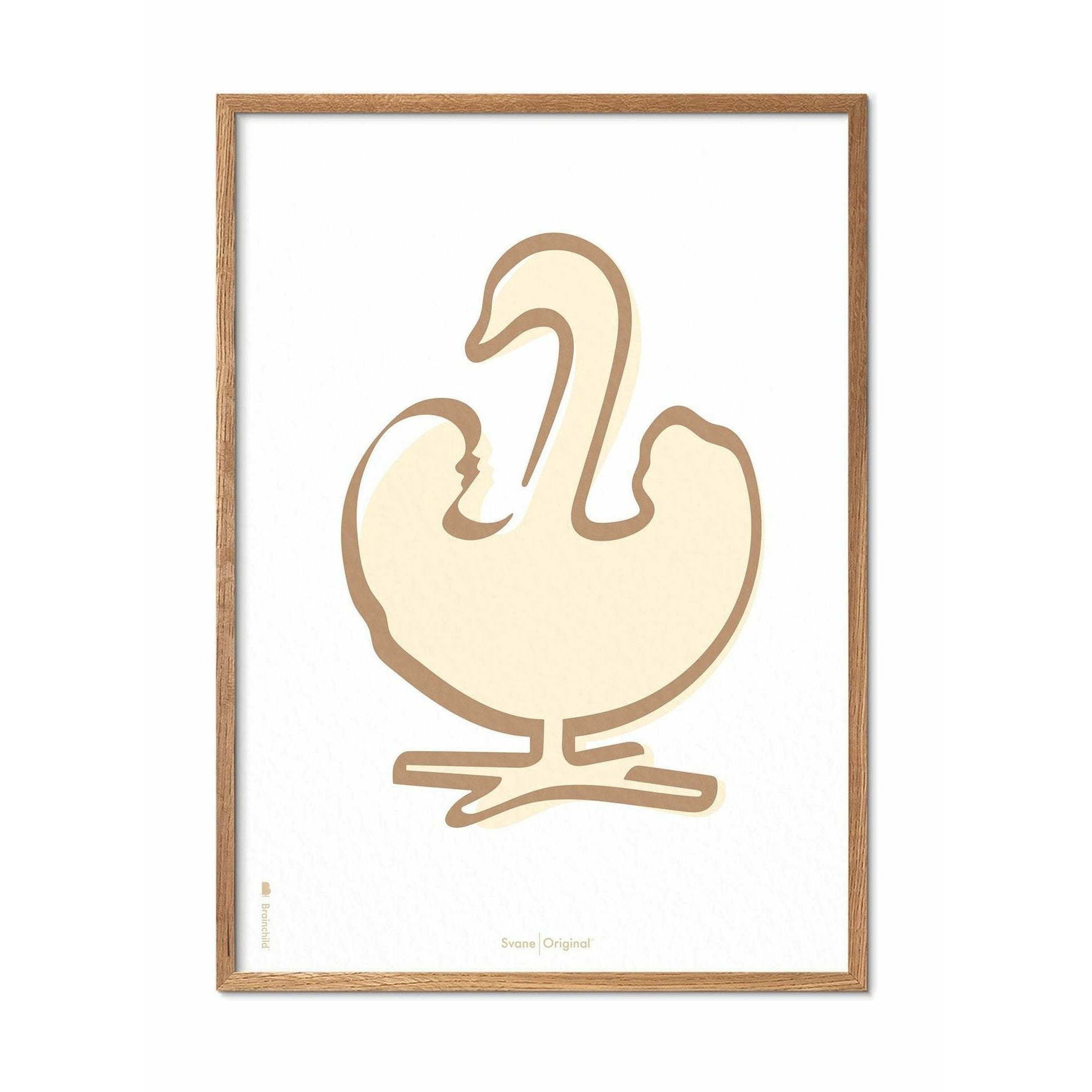 Brainchild Swan Stroke -affisch, ram i lätt trä 30x40 cm, vit bakgrund