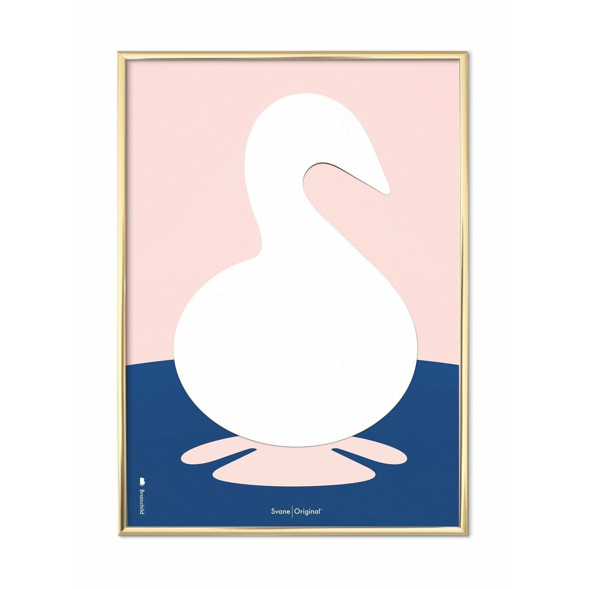 Brainchild Swan Paper Clip -affisch, mässingsfärgad ram 70x100 cm, rosa bakgrund