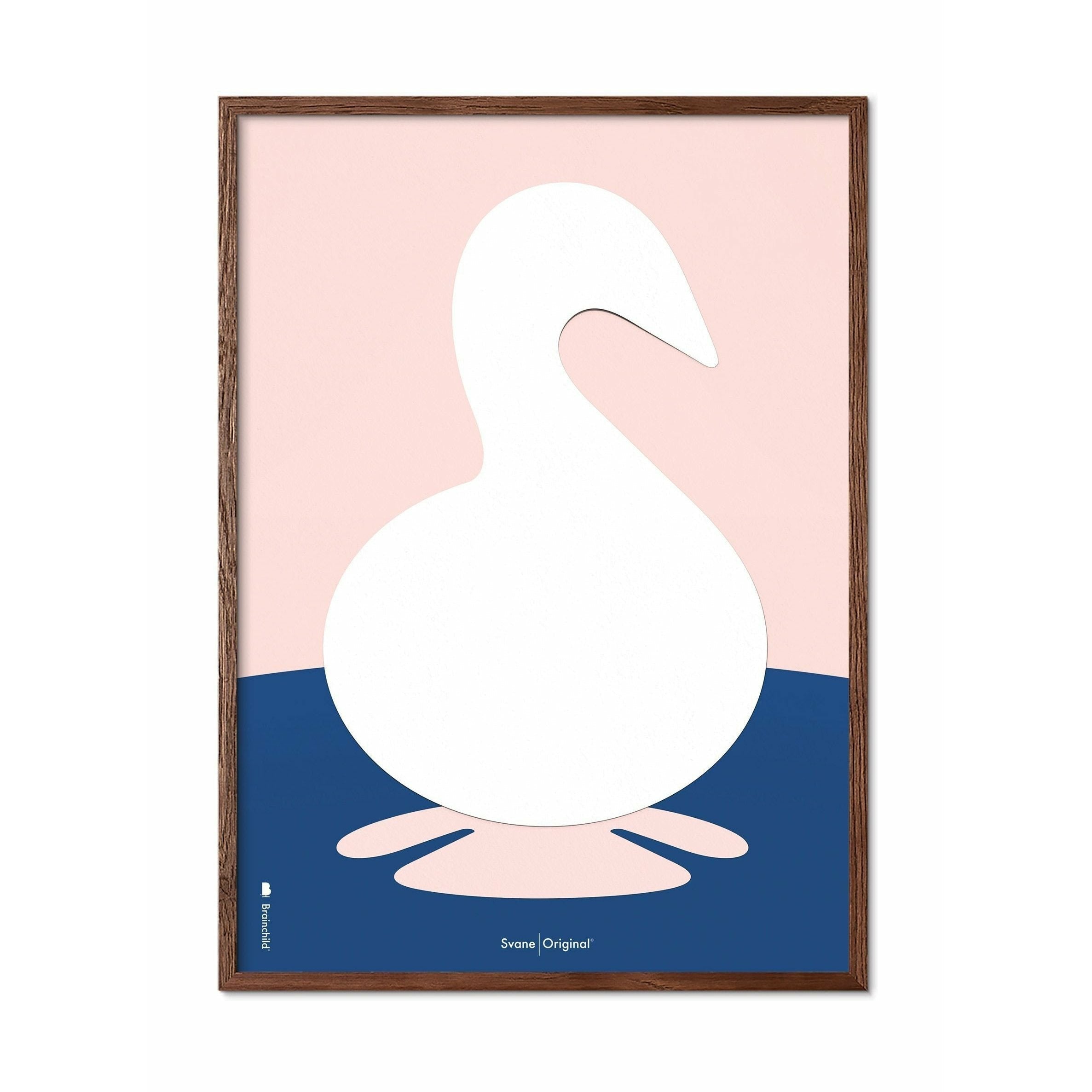Brainchild Swan Paper Clip -affisch, ram i mörkt trä 30x40 cm, rosa bakgrund