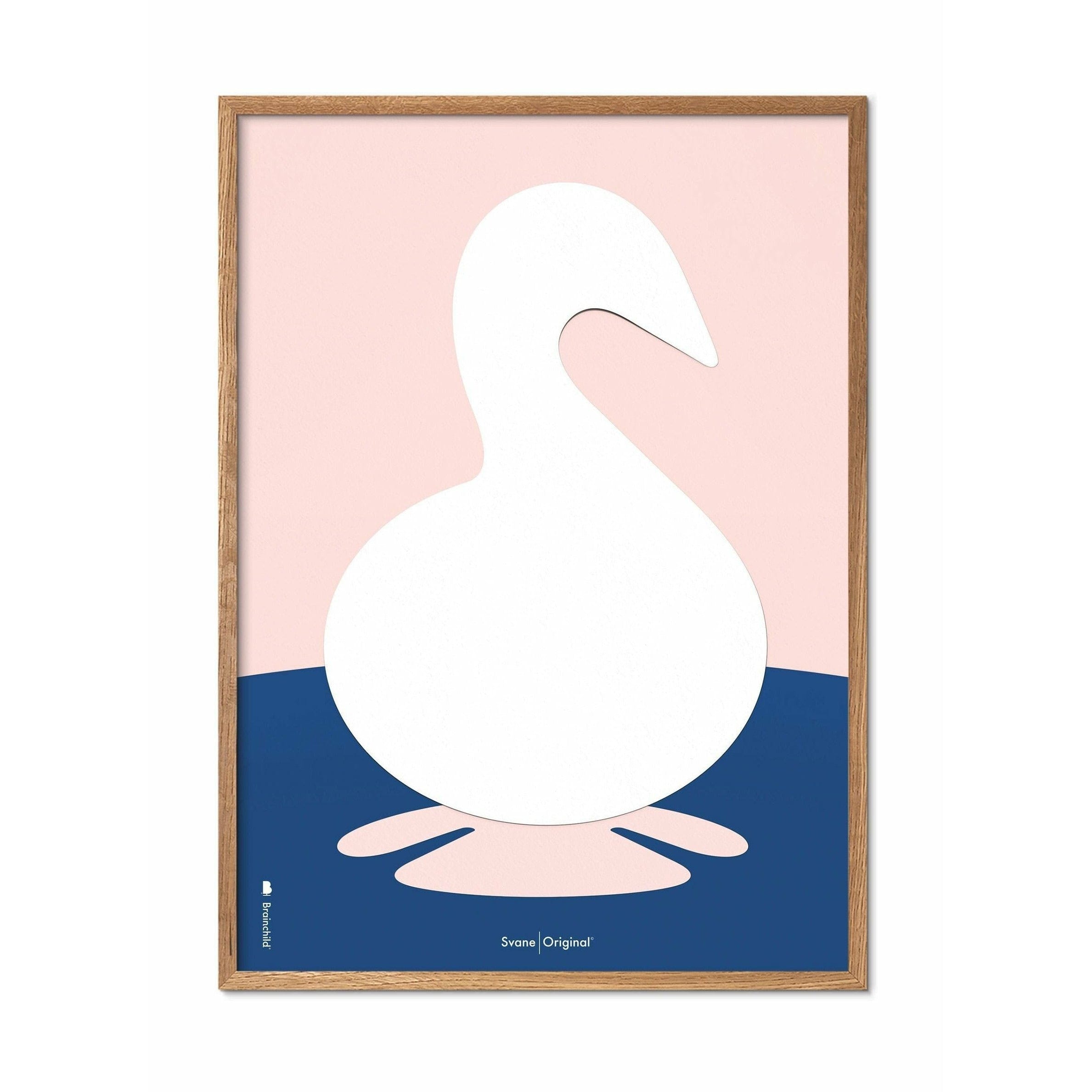 Brainchild Swan Paper Clip -affisch, ram i lätt trä A5, rosa bakgrund