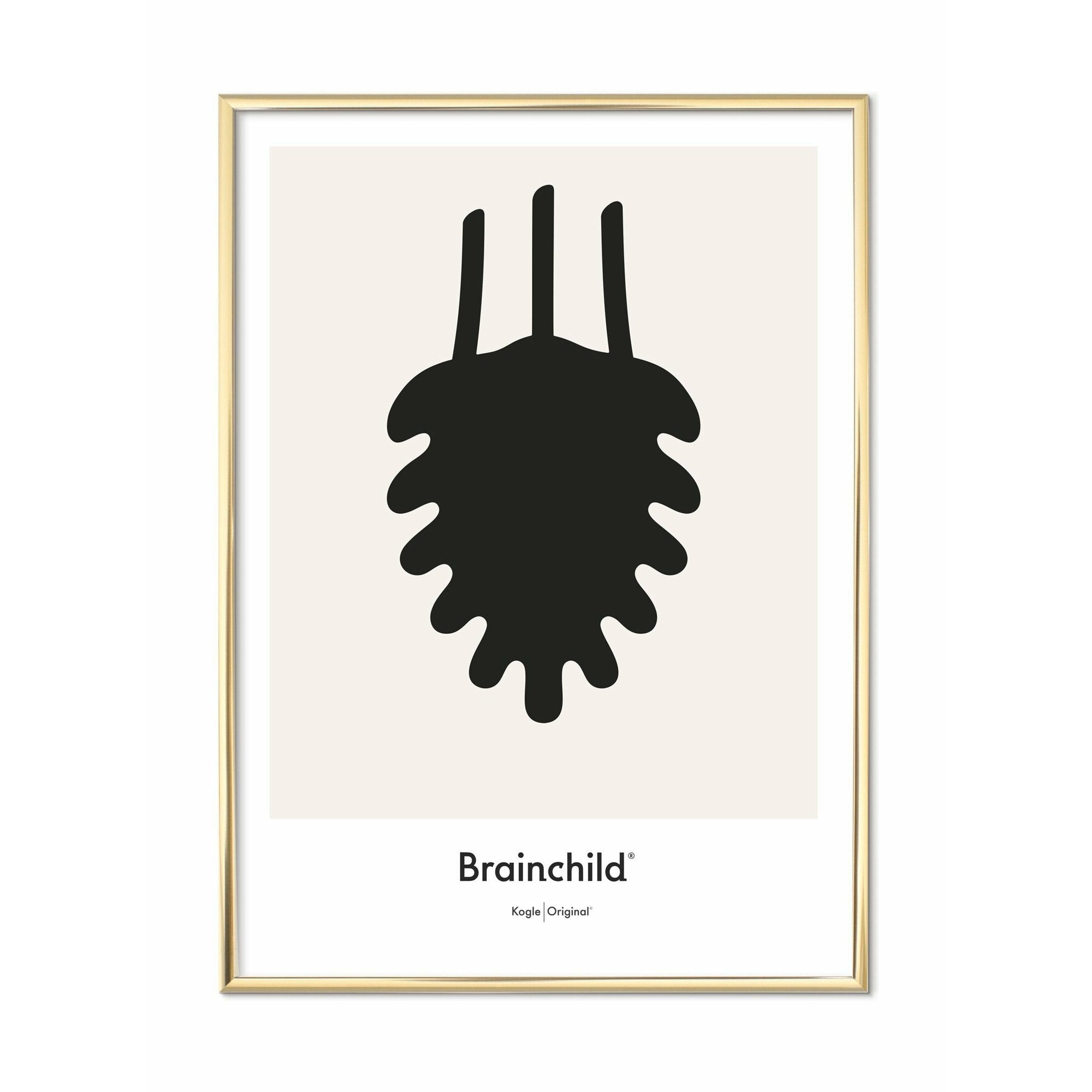 Brainchild Bull Design Icon -affisch, mässingsfärgad ram 70x100 cm, grå