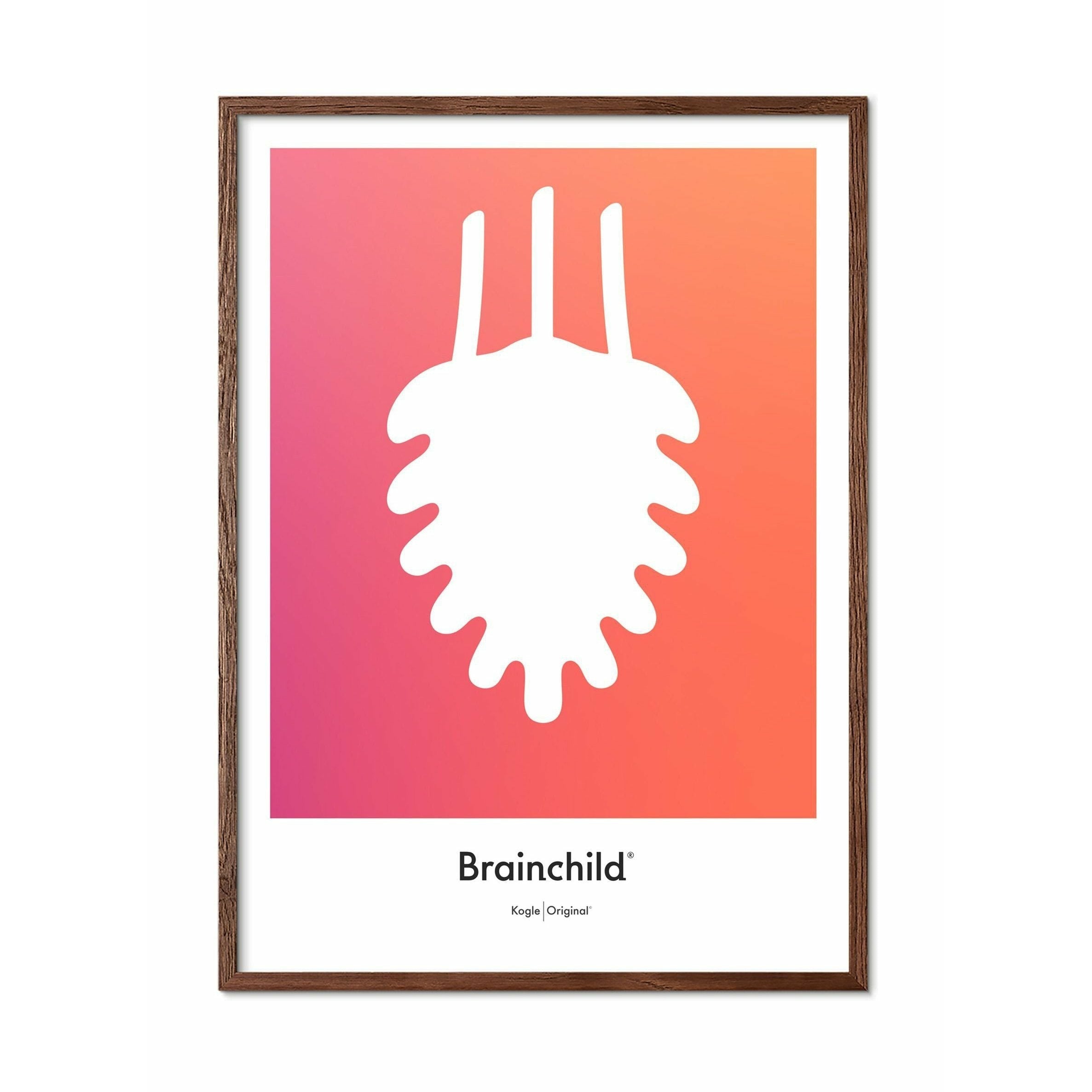 Brainchild Kogle Designikon Plakat, Ramme I Mørkt Træ 70X100 Cm, Orange