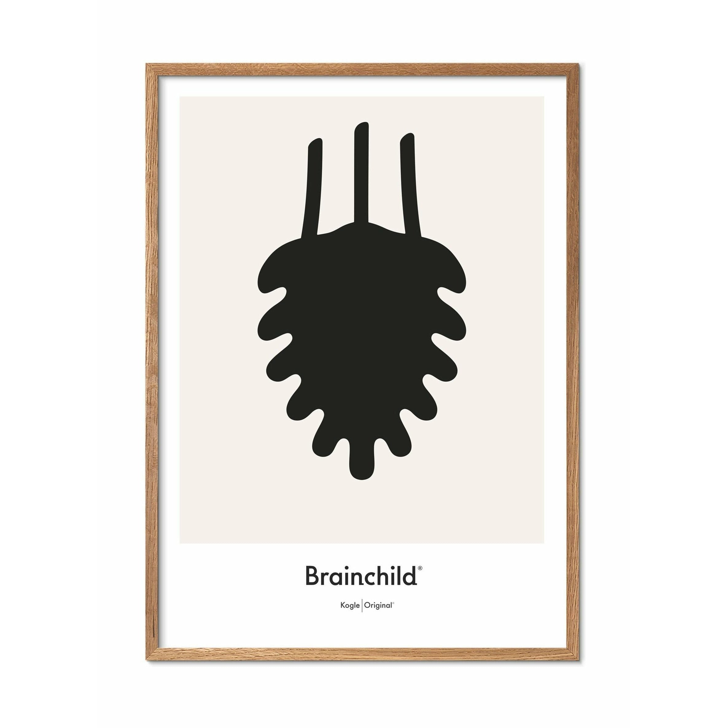 Brainchild Bull designikon affisch, ram i lätt trä 50x70 cm, grå