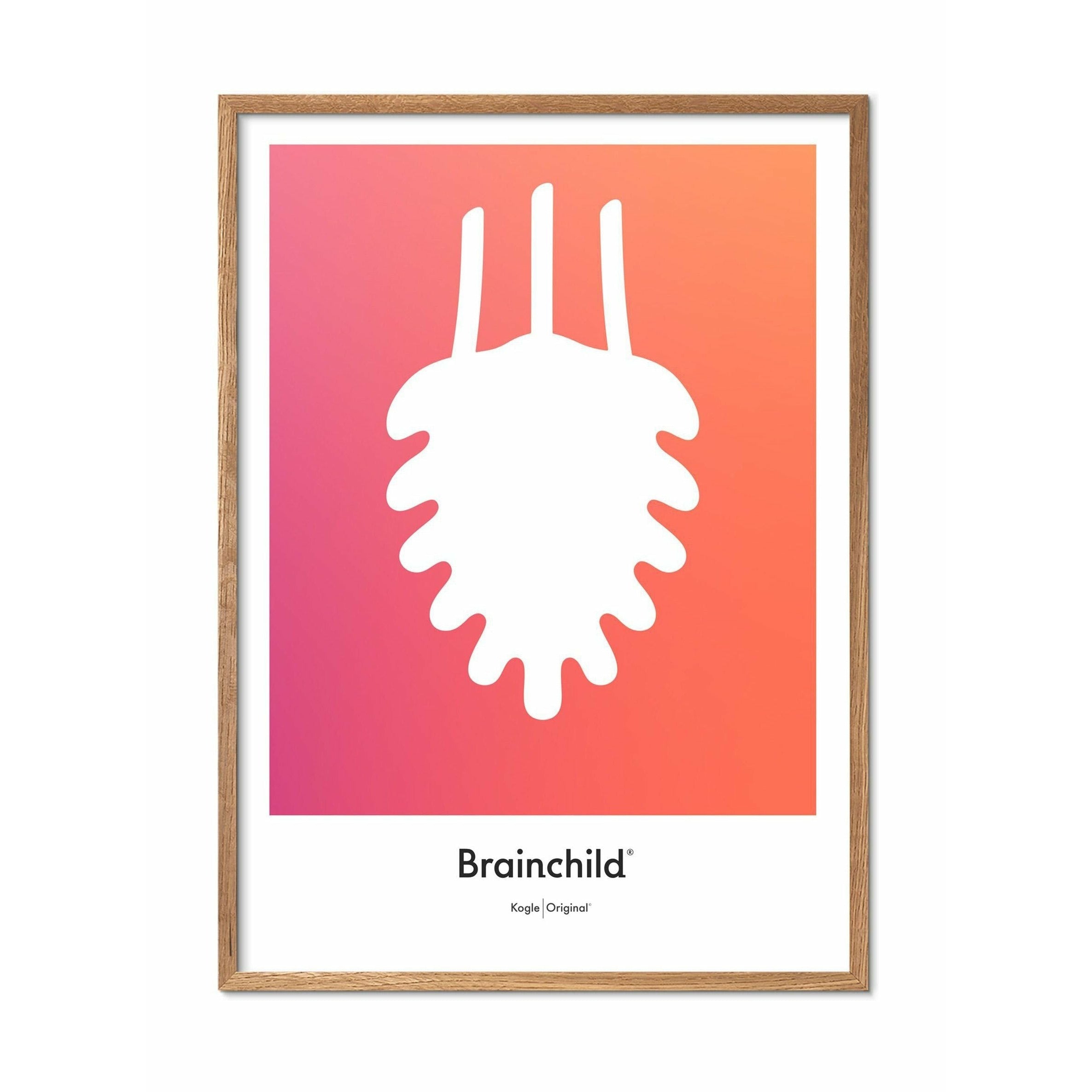 Brainchild Bull designikon affisch, ram i lätt trä 50x70 cm, orange