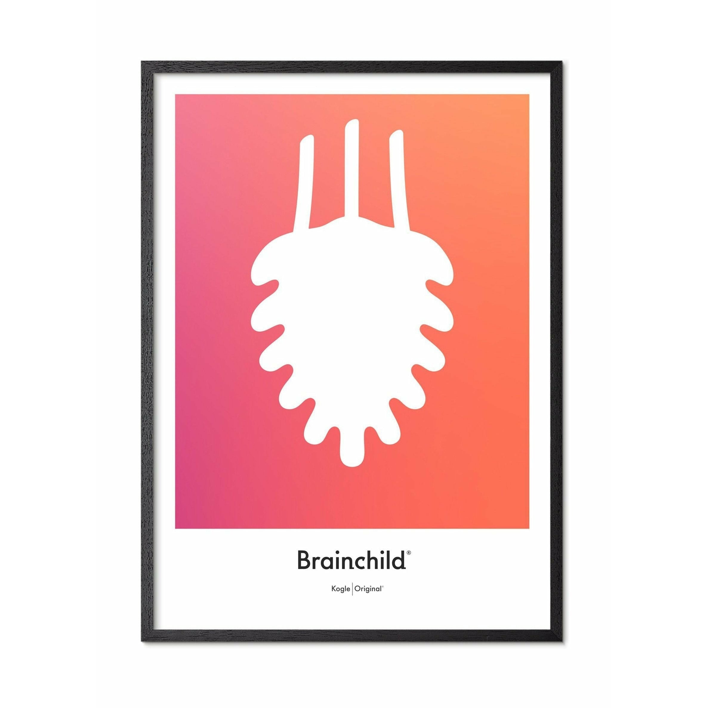 Brainchild Kogle Designikon Plakat, Ramme I Sortmalet Træ 30X40 Cm, Orange