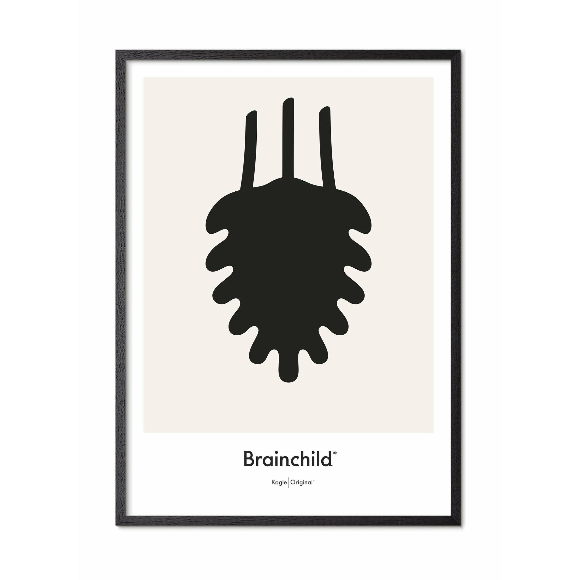 Brainchild Kogle Designikon Plakat, Ramme I Sortmalet Træ 50X70 Cm, Grå