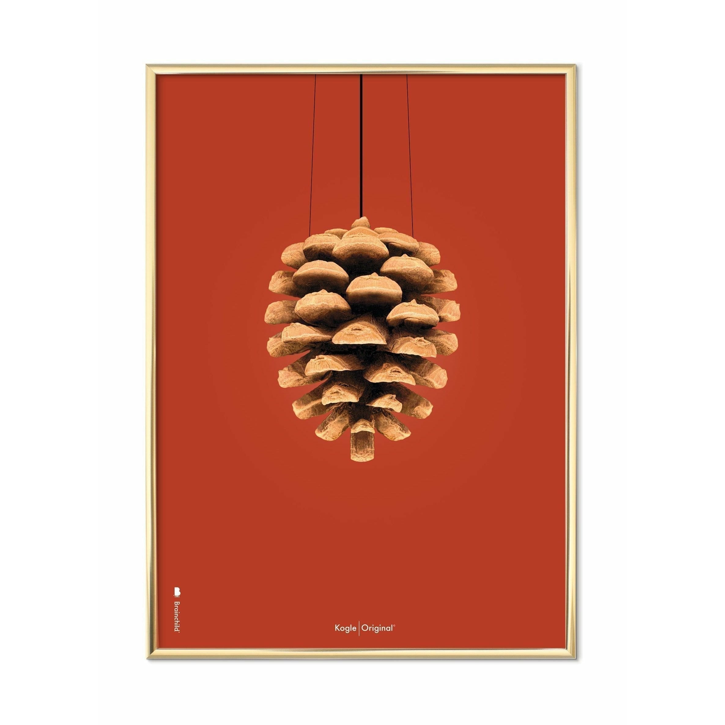 Brainchild Kogle Klassisk Plakat, Messingfarvet Ramme 30X40 Cm, Rød Baggrund