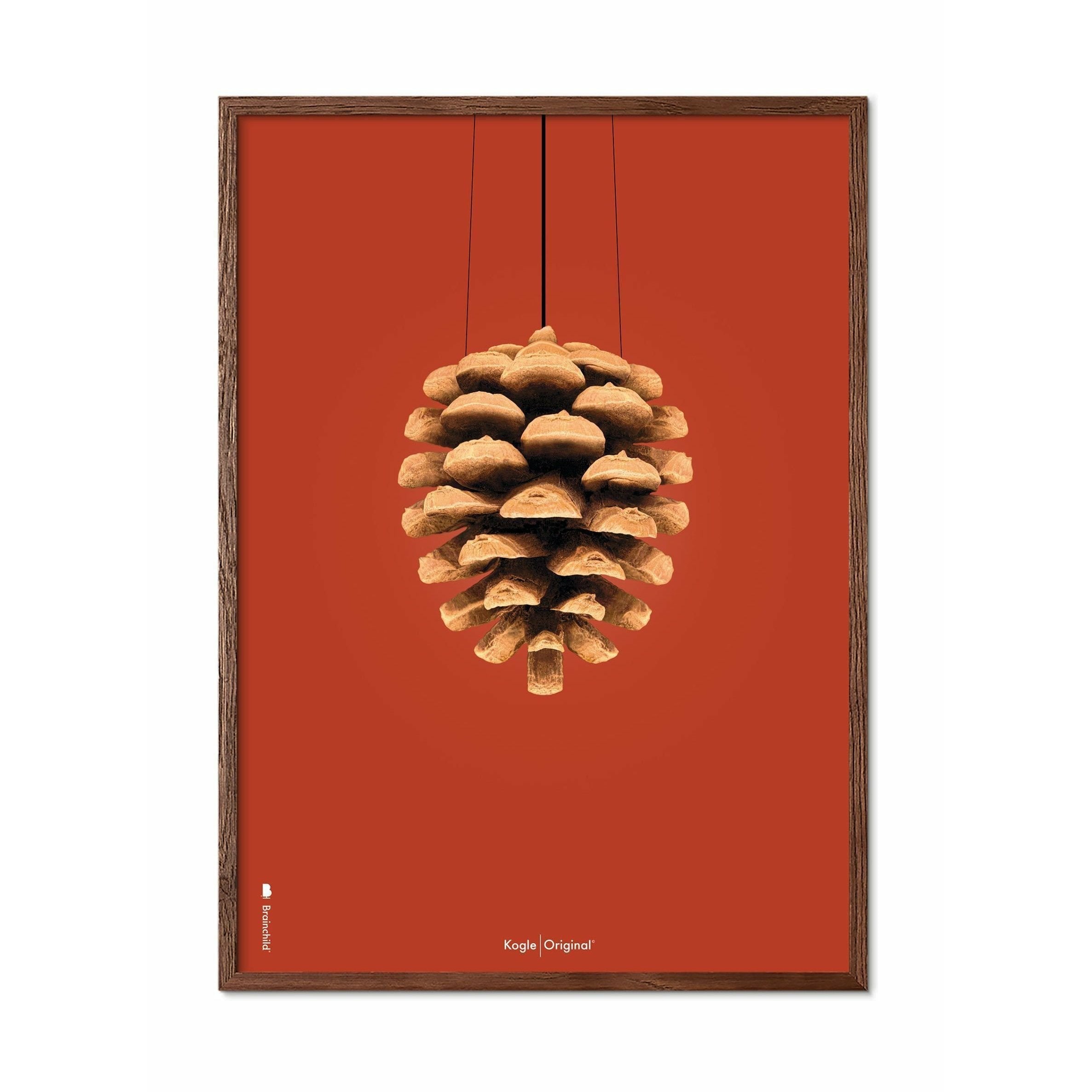 Brainchild Bull Classic -affisch, ram i mörkt trä 30x40 cm, röd bakgrund