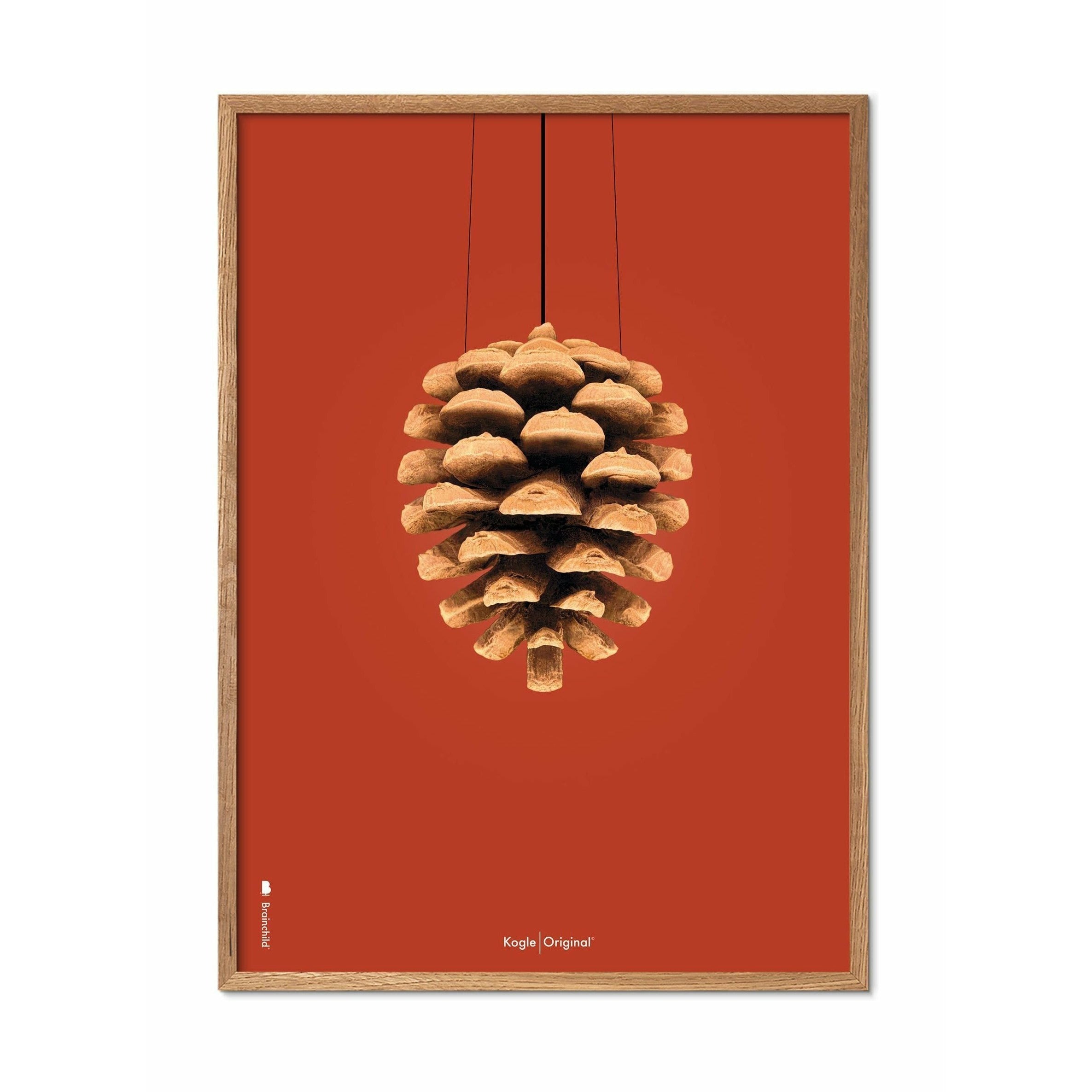 Brainchild Bull Classic -affisch, ram i lätt trä 30x40 cm, röd bakgrund