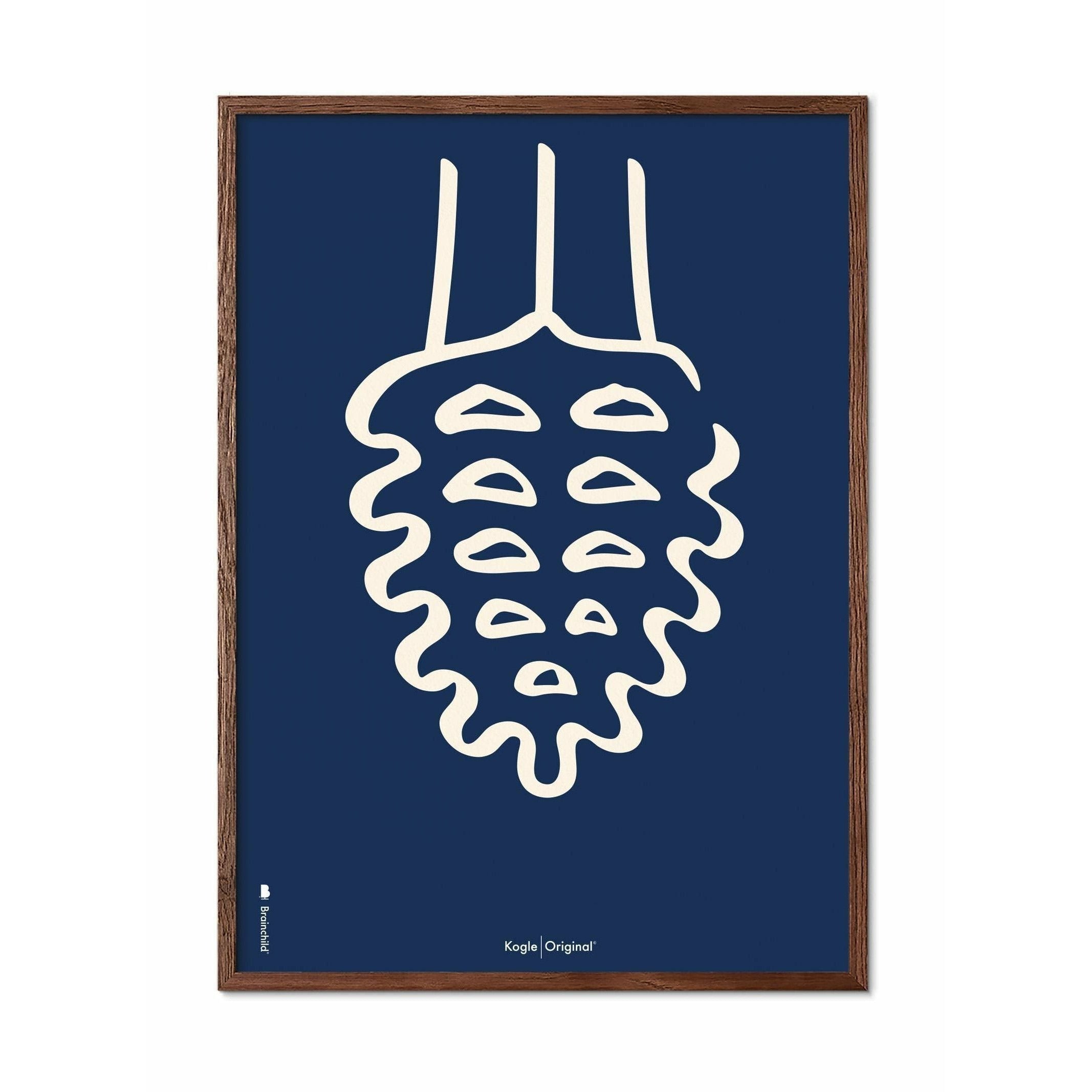 Brainchild Buller Line -affisch, ram i mörkt trä 30x40 cm, blå bakgrund