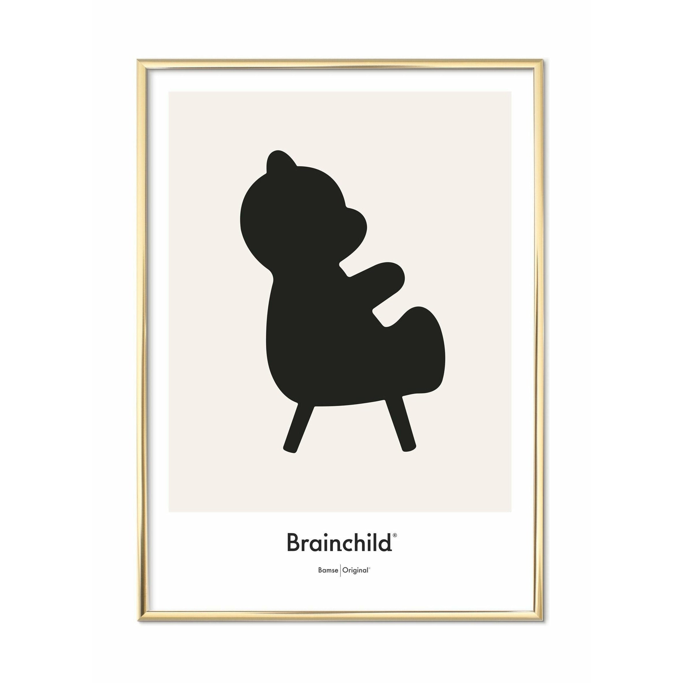 Brainchild Nallebjörn designikon affisch, mässing färgad ram 30x40 cm, grå