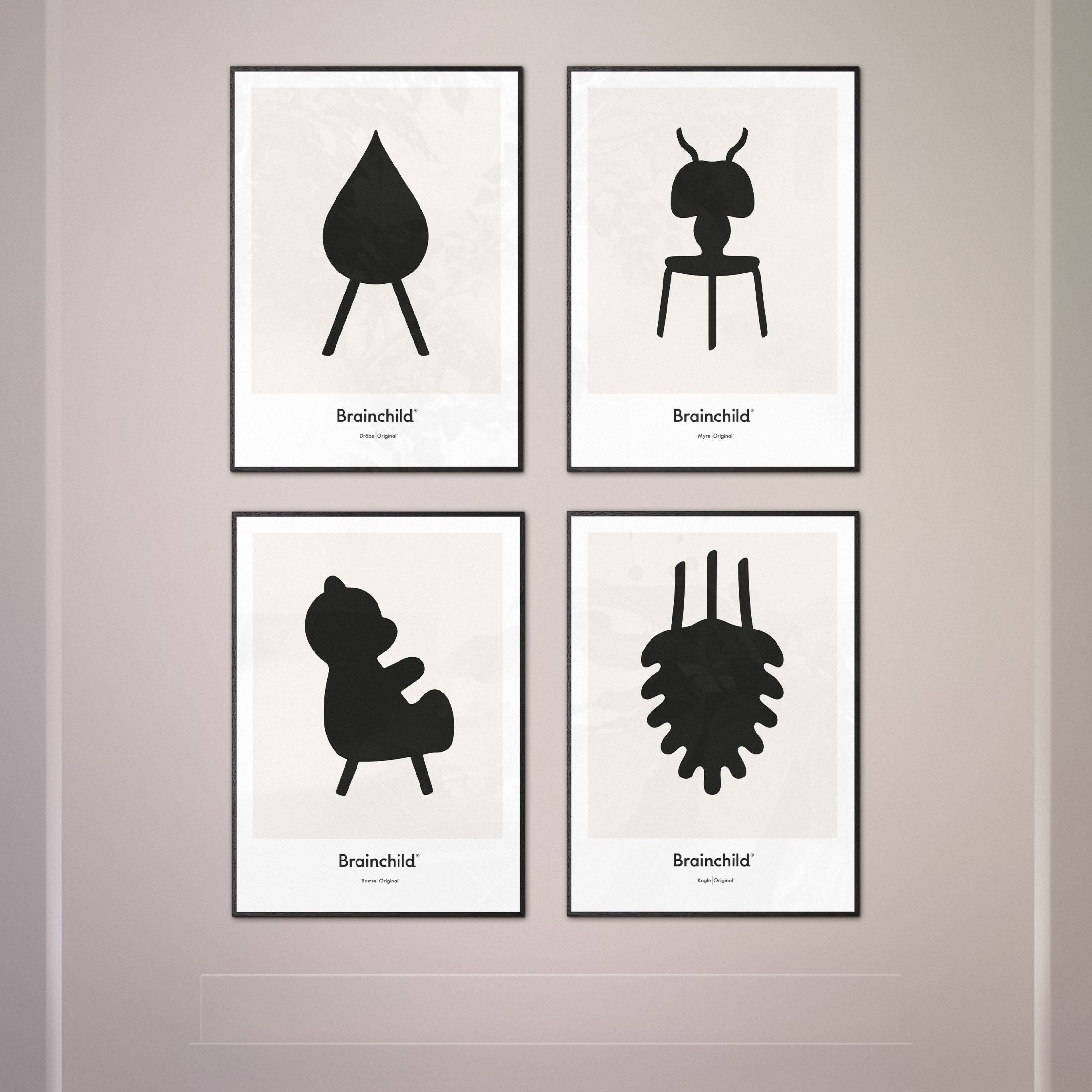 Brainchild Nallebjörn designikon affisch, ram i mörkt trä 30x40 cm, grå