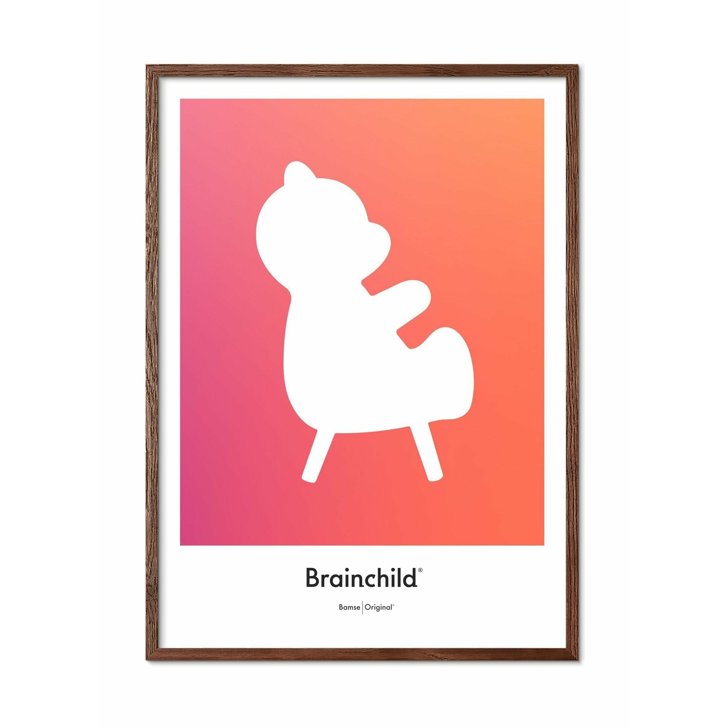 Brainchild Bamse Designikon Plakat, Ramme I Mørkt Træ 30X40 Cm, Orange