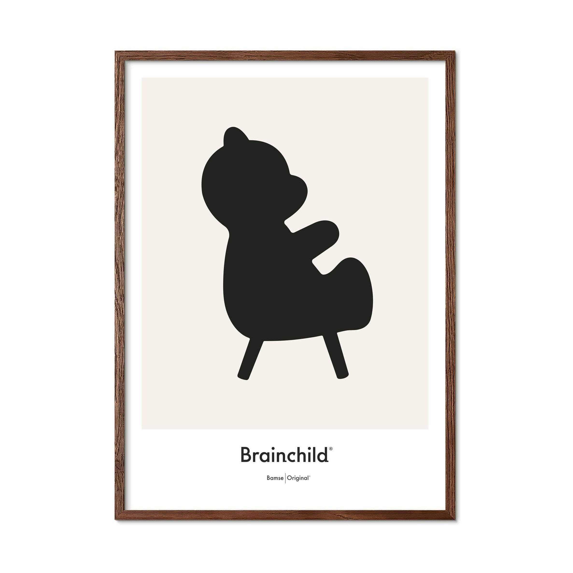 Brainchild Nallebjörn designikon affisch, ram i mörkt trä 50x70 cm, grå