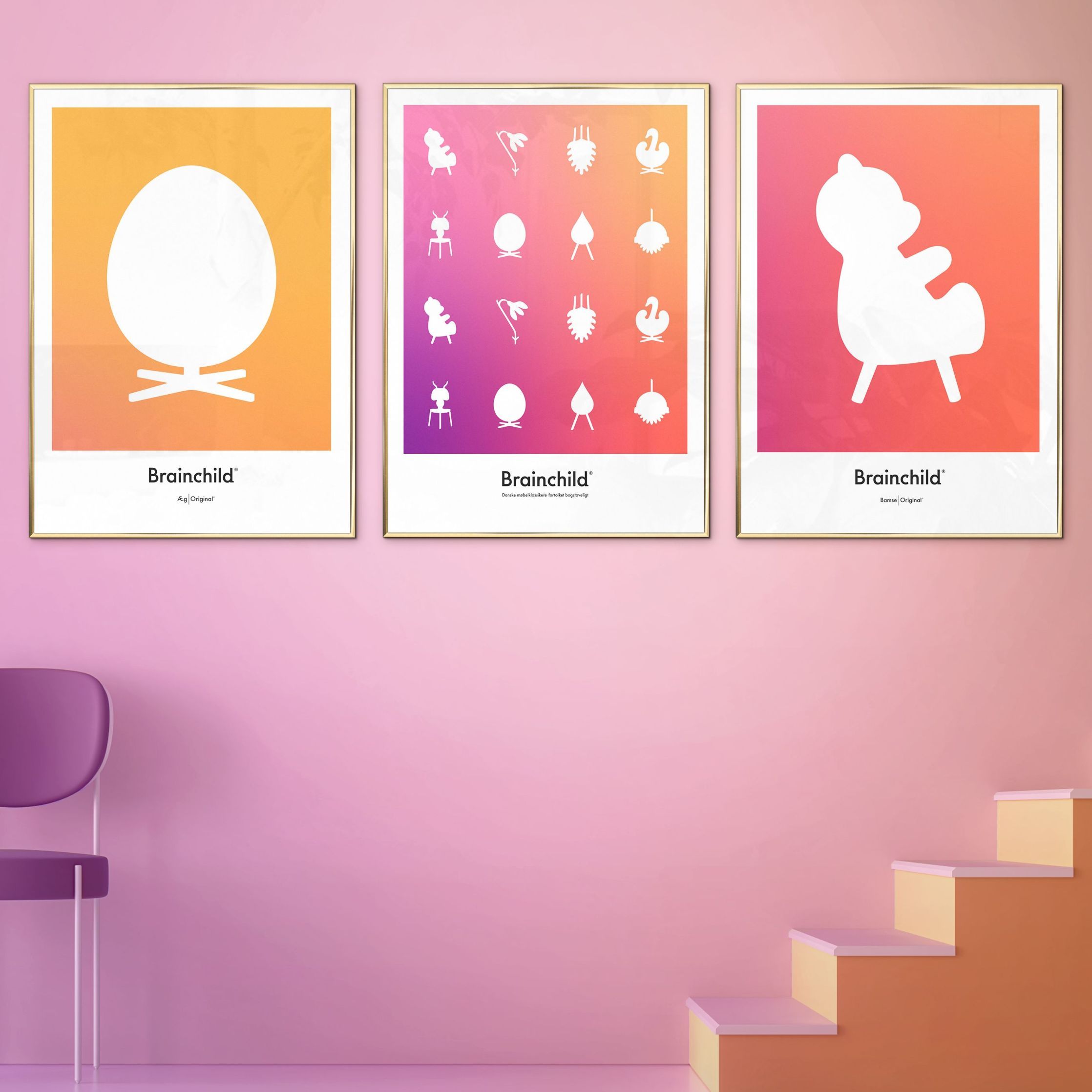 Brainchild Nallebjörn designikon affisch, ram i lätt trä A5, orange