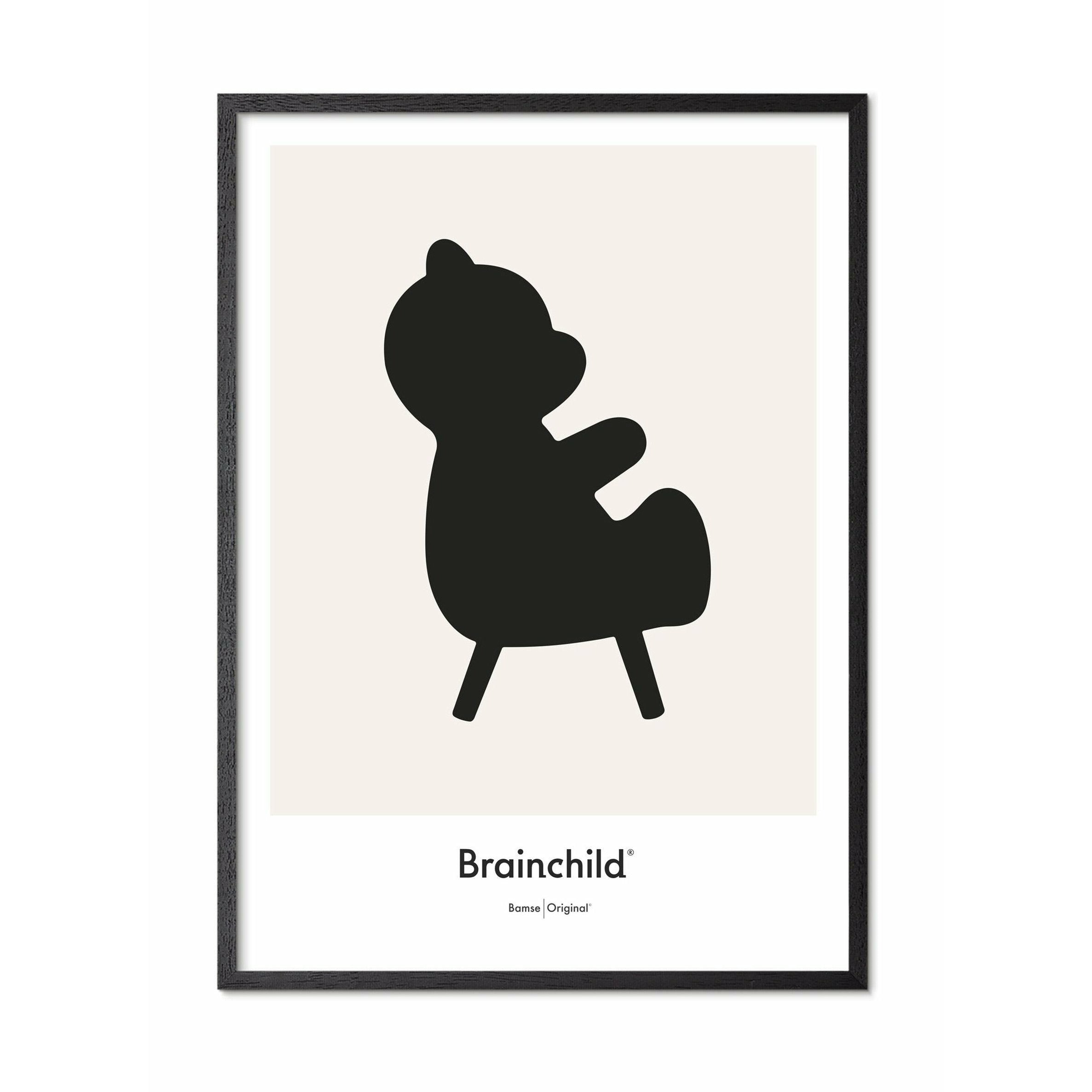Brainchild Nallebjörn designikon affisch, ram i svart målat trä 70x100 cm, grå