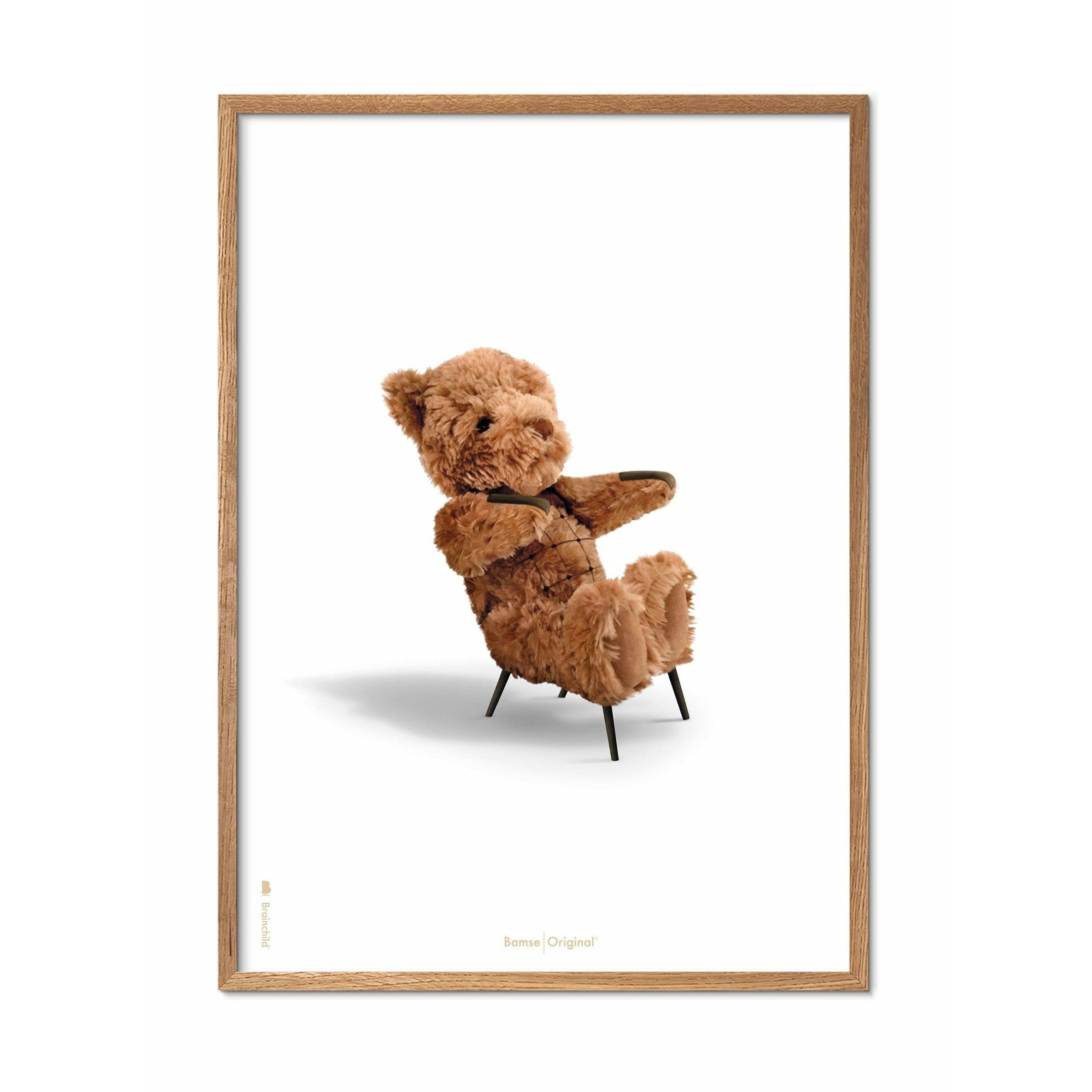 Brainchild Nallebjörn klassisk affisch, ram i lätt trä 50x70 cm, vit bakgrund