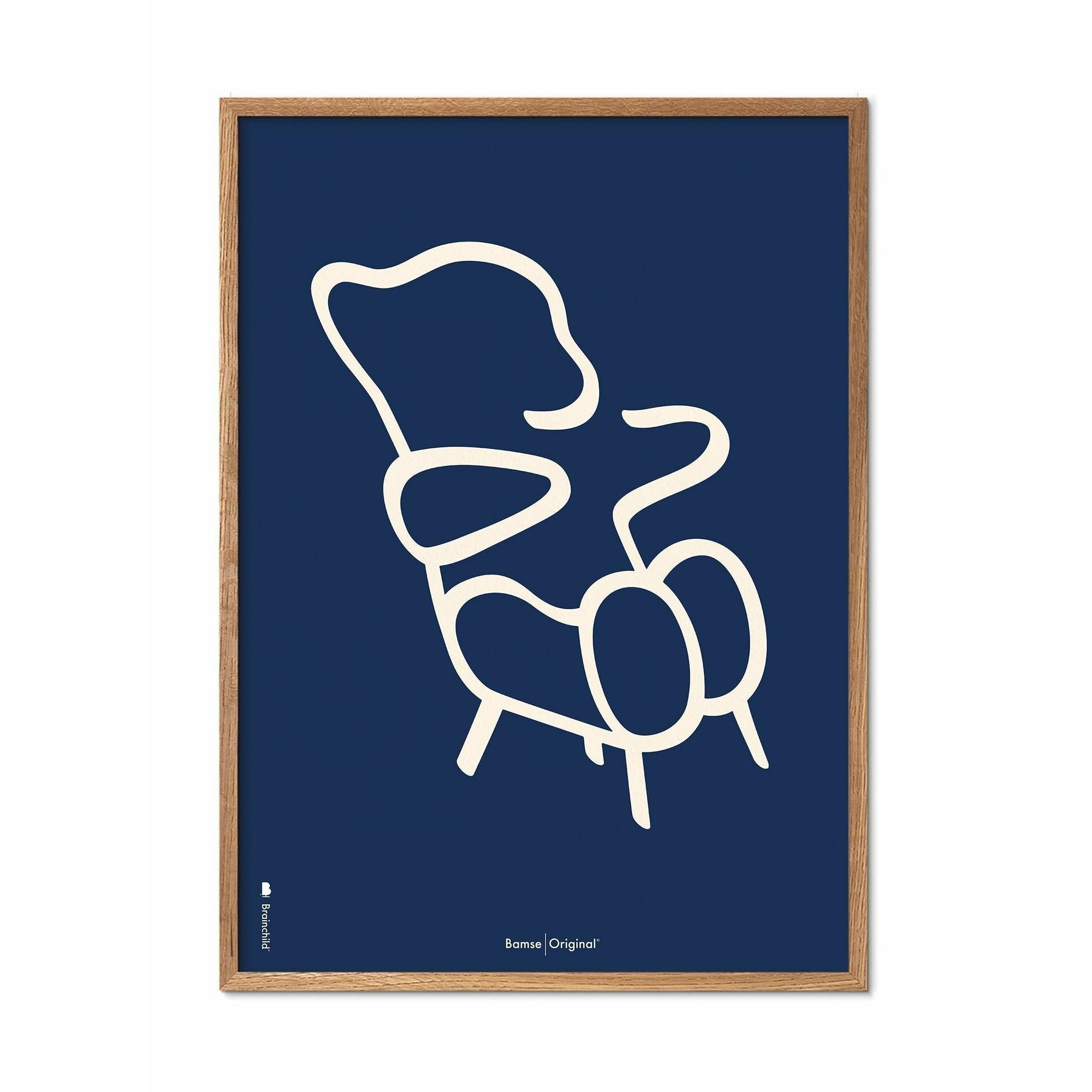 Brainchild Nallebjörnslinje affisch, ram i lätt trä A5, blå bakgrund