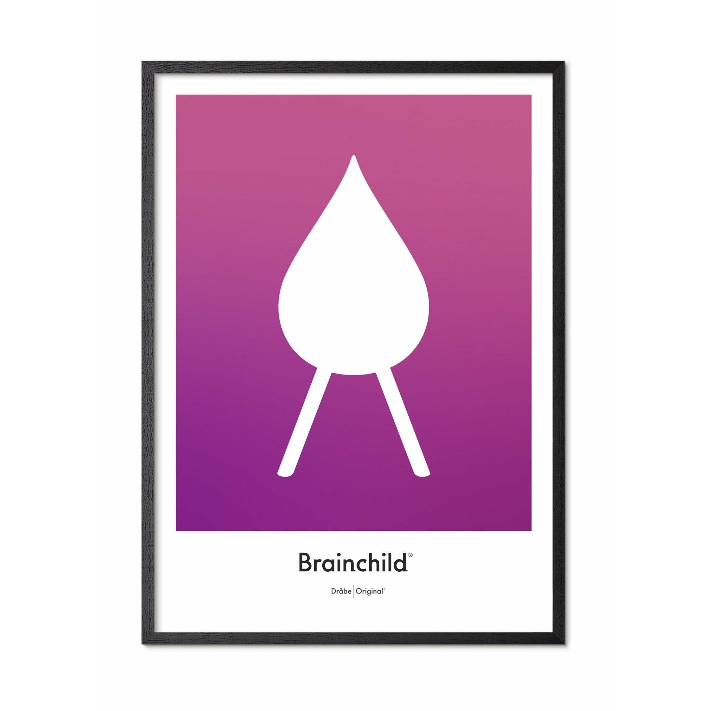 Brainchild Drop designikon affisch, ram i svart -målat trä 30x40 cm, lila