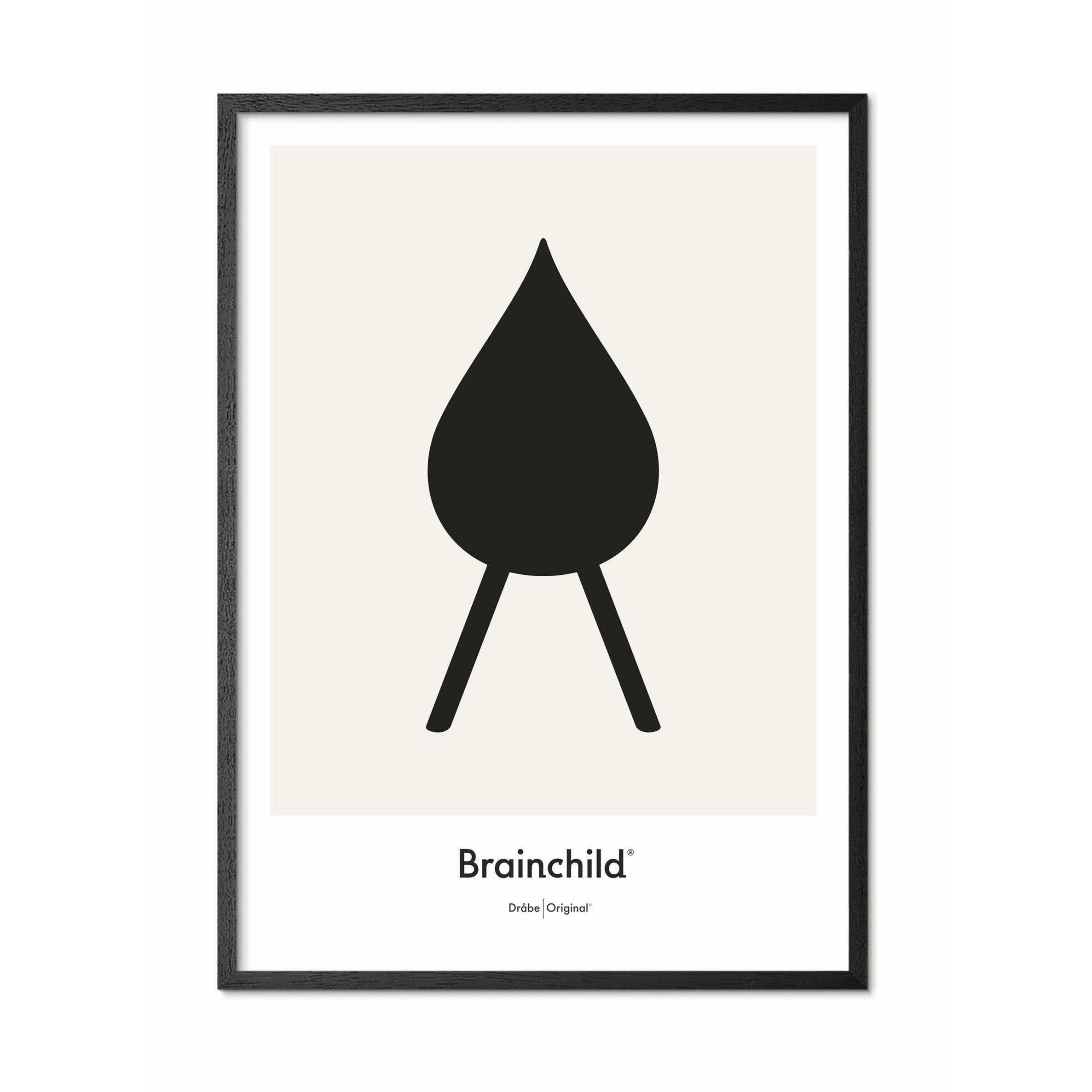 Brainchild Drop designikon affisch, ram i svart målat trä 70x100 cm, grå