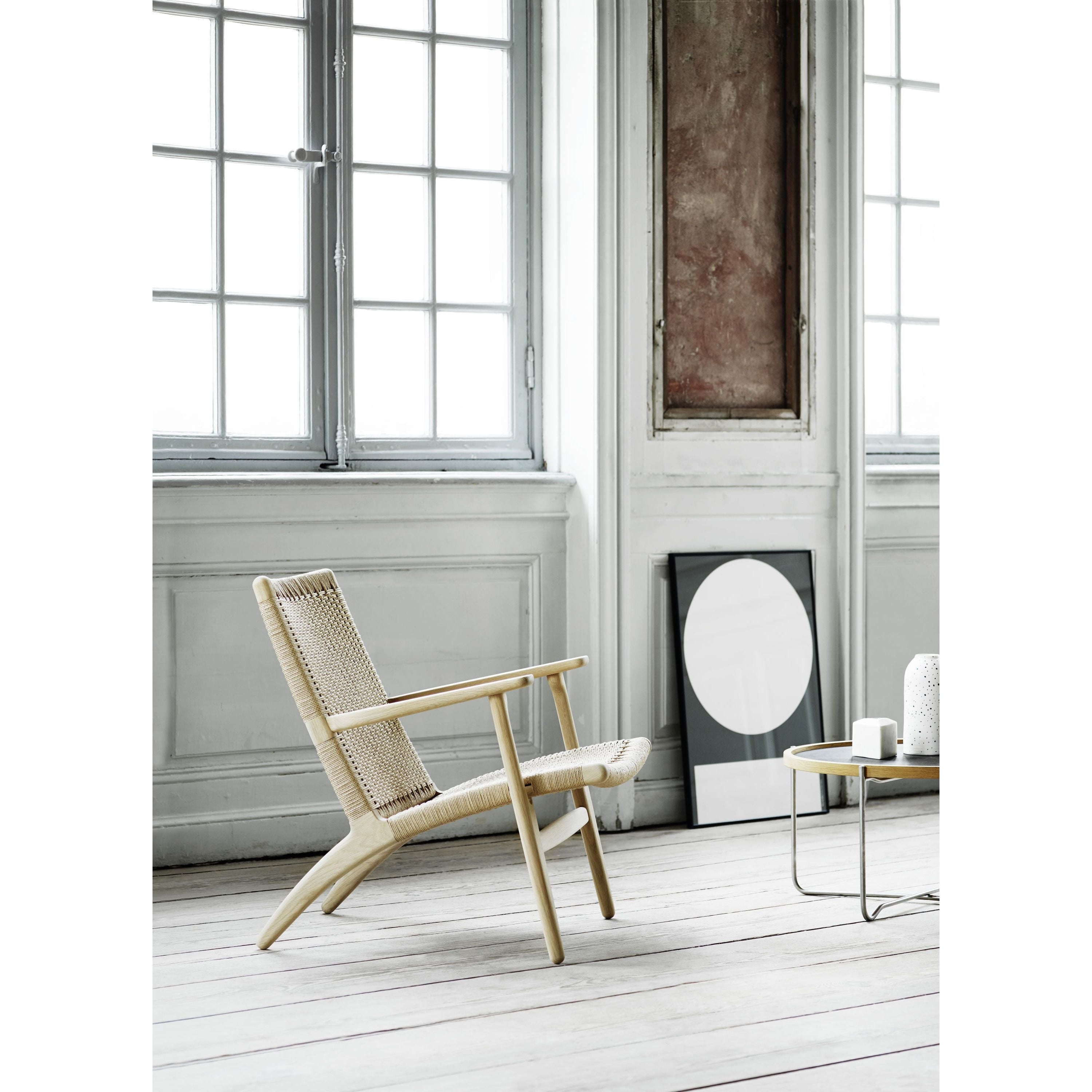 Carl Hansen CH25 Lounge stol svart målad ek, naturfläta