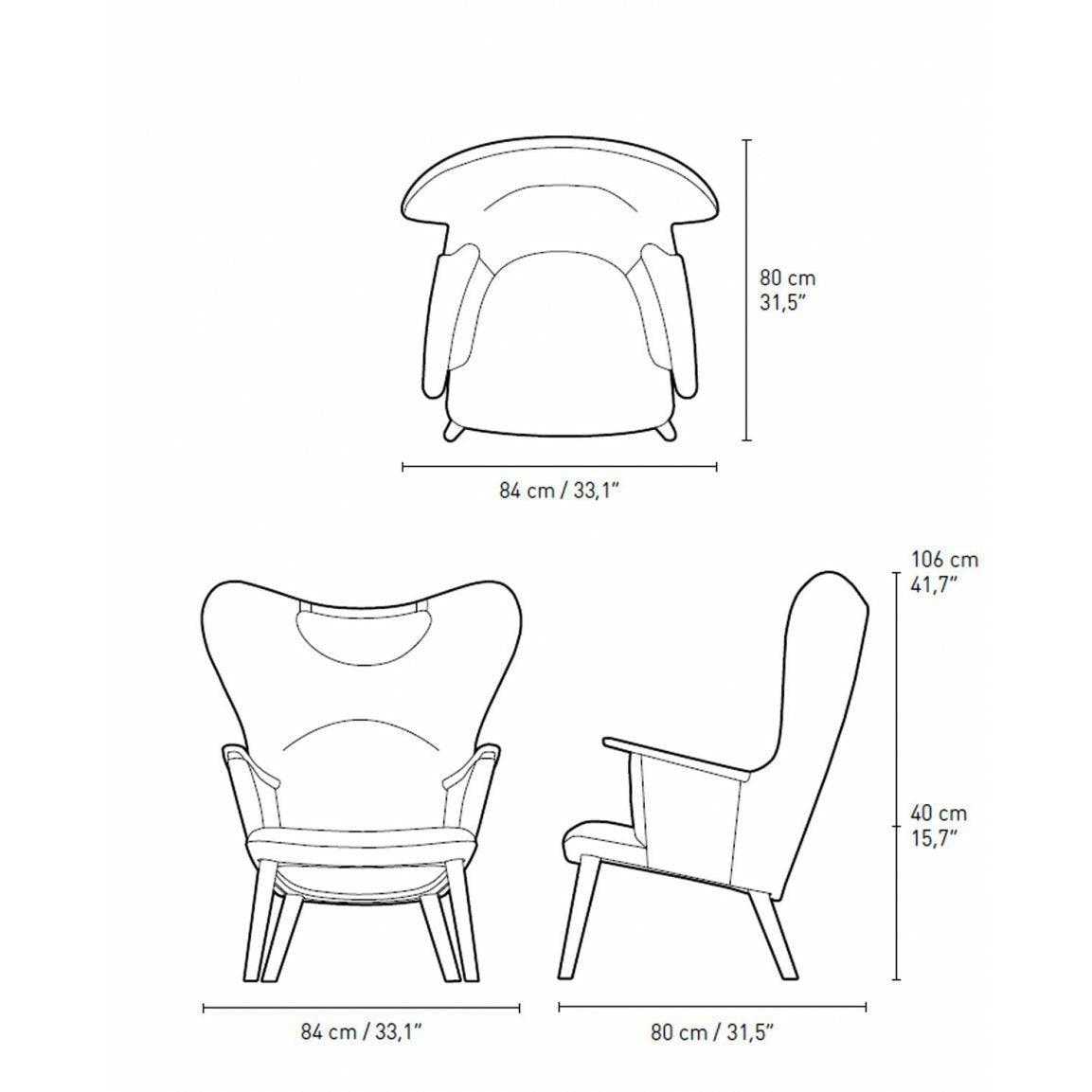 Carl Hansen CH78 Mama Bear Lounge Chair, Oak Oil/Black Fiord 191