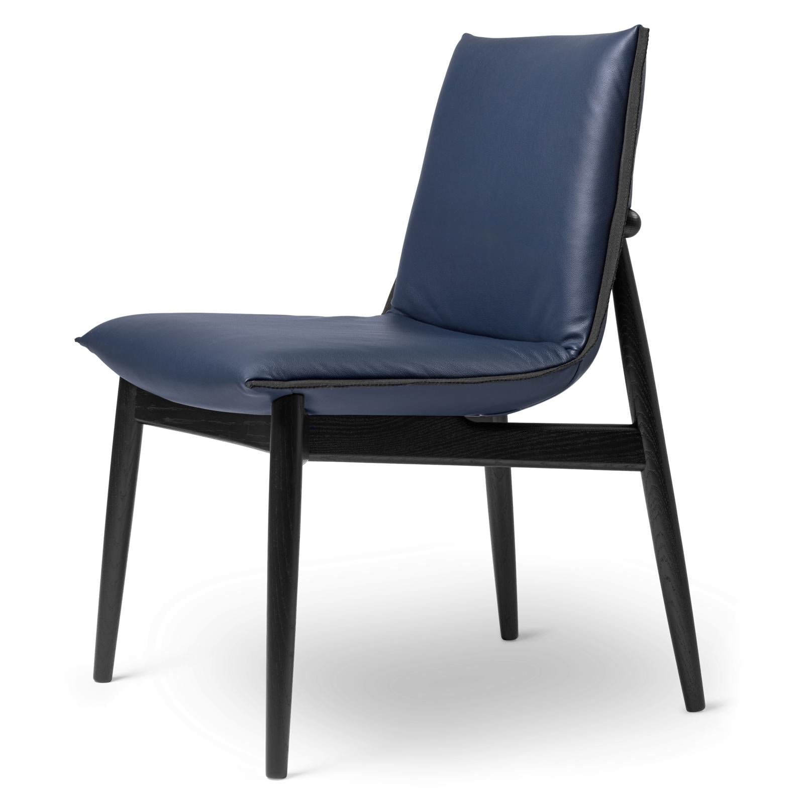 Carl Hansen E004 Embrace Chair, Black Painted Oak, Blue Leather
