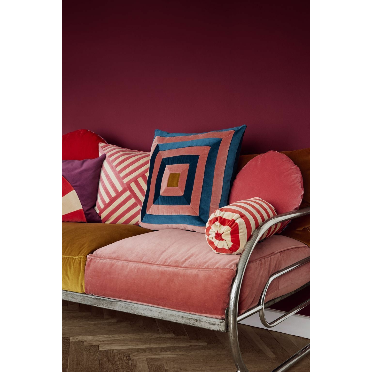 Christina Lundsteen Harlow Velor Cushion, Old Rose/Caramel/Prune