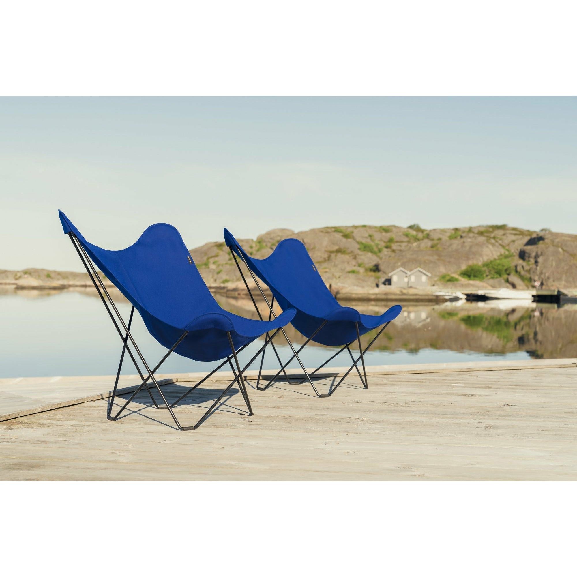 Cuero Sunshine Mariposa Butterfly Chair, Atlantic Blue/Black Galvanized