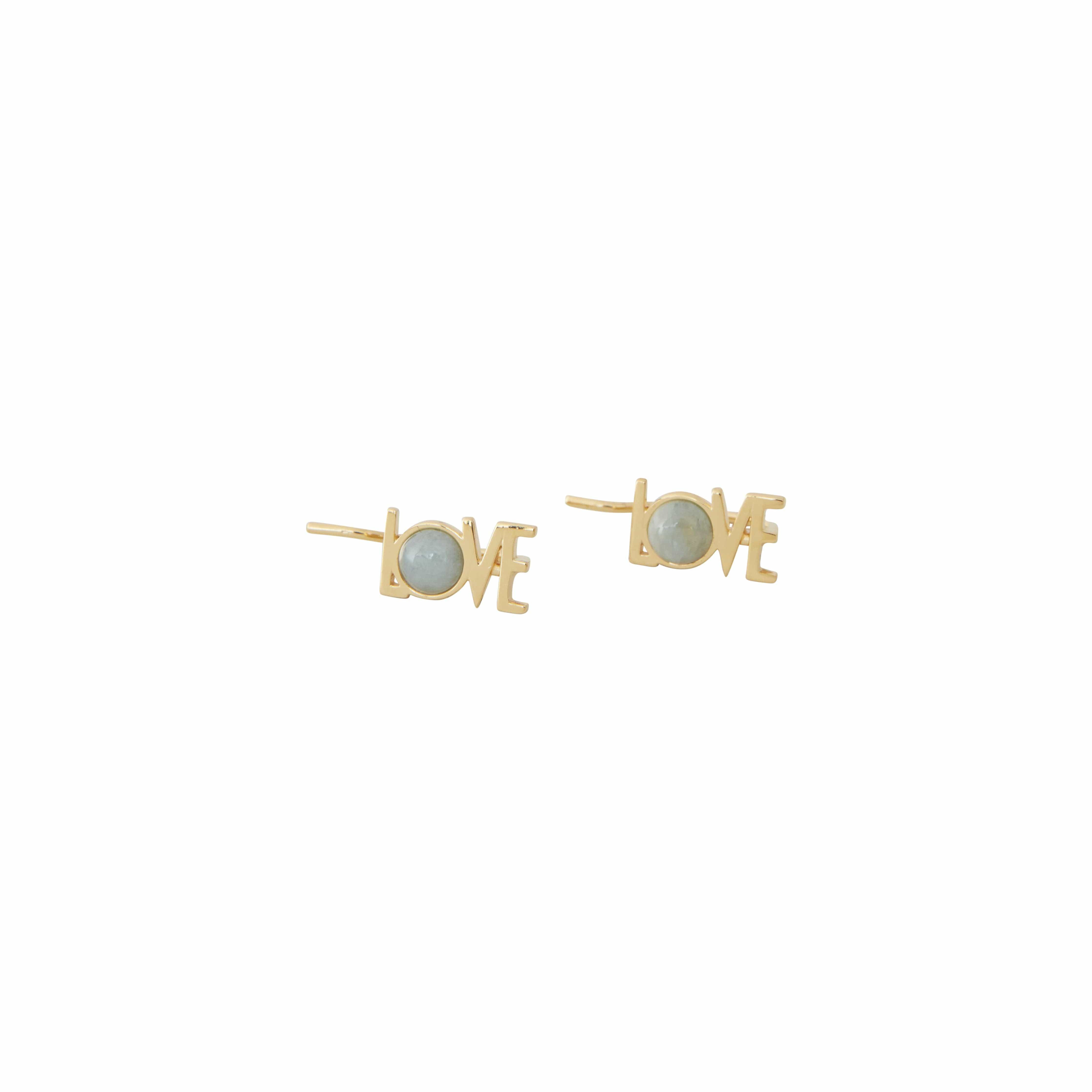 Design Letters Great Love Ear Climber Set med 2 st. 18k guldpläterad, akvamarinblå