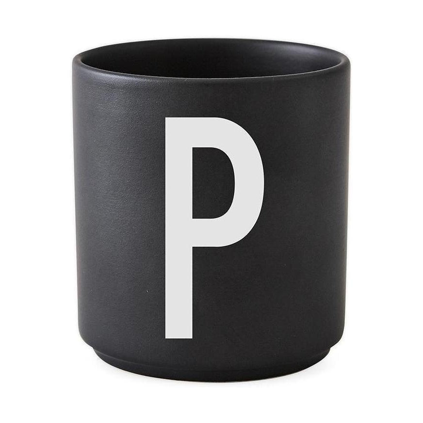 Design Letters Personlig Porcelæn Kop A-Z, Sort, P