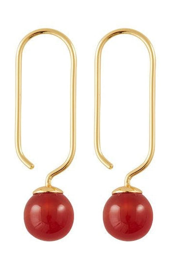 Design Letters Stone Drop Earring 2 st. 18k guldpläterad, röd agat