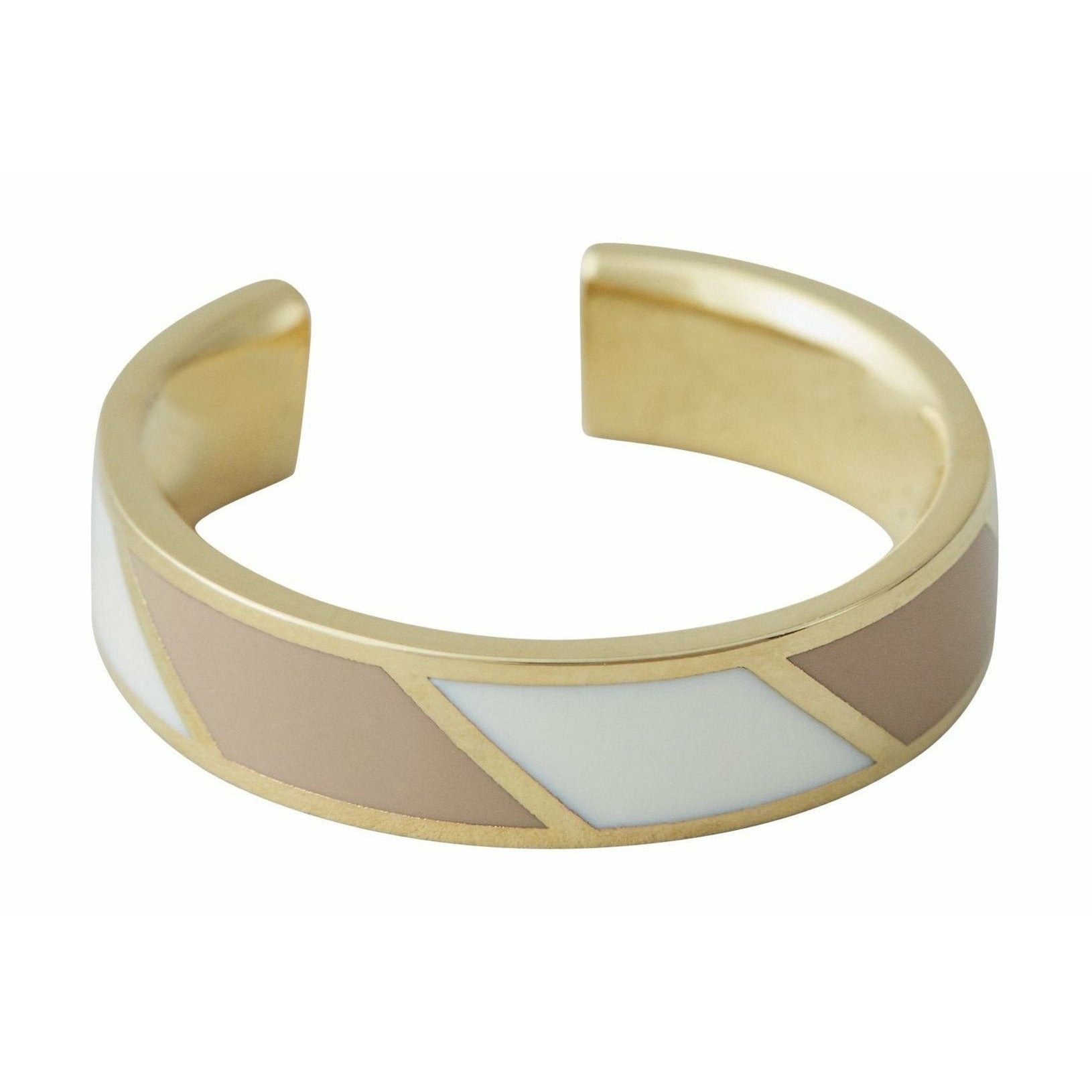 Design Letters Striped Candy Ring Messing Guldbelagt, Beige/Hvid