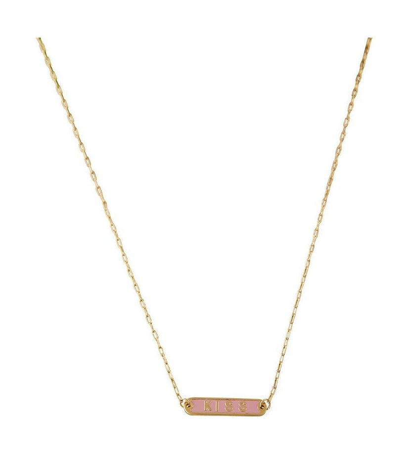 Design Letters Ord godis halsband kyss messing guld län, rosa