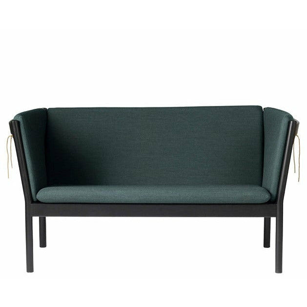 FDB Møbler J148 2- person soffa, svart ek, mörkgrön tyg