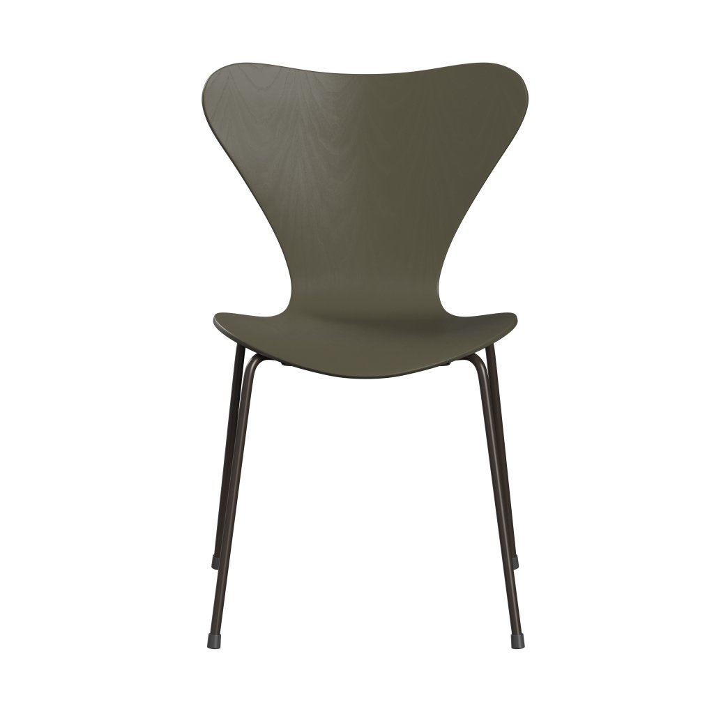 Fritz Hansen 3107 Shell Chair, Brown Bronze/Colored Ask Olive Green