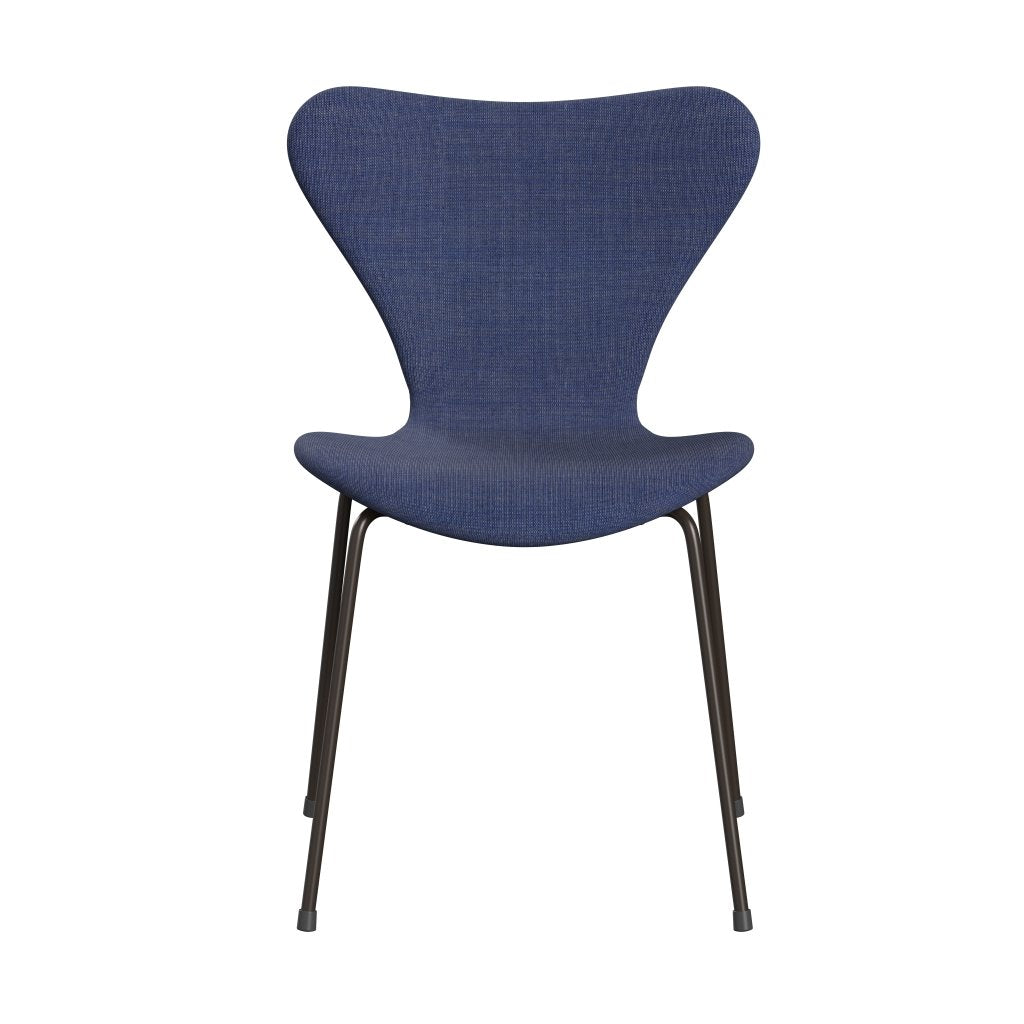 Fritz Hansen 3107 stol helt vadderad, brun brons/duk tvättad blå