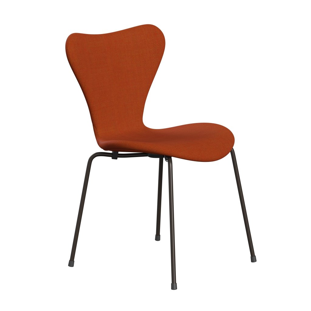 Fritz Hansen 3107 stol helt vadderad, brun brons/duk orange