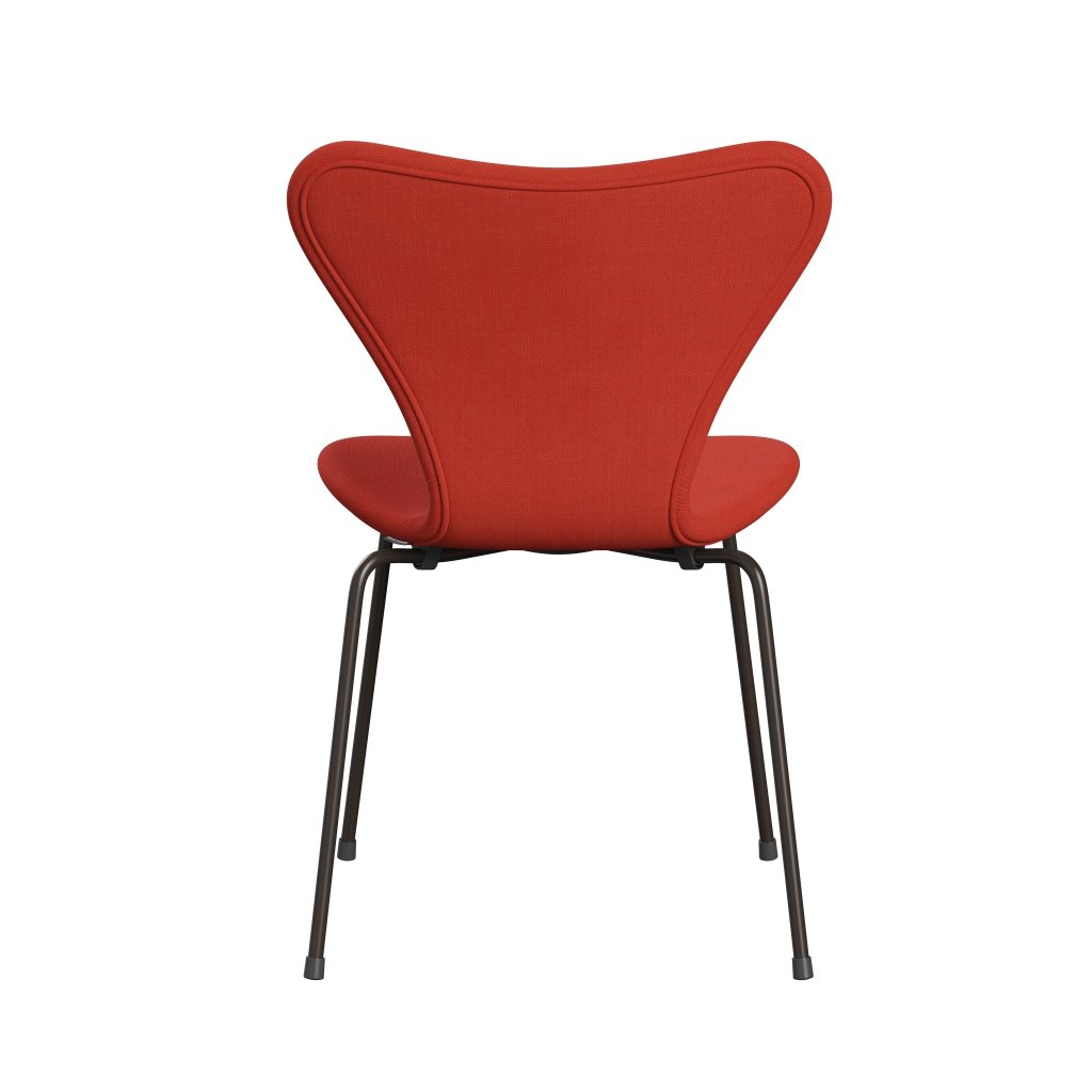 Fritz Hansen 3107 stol helt vadderad, brun brons/stålcut hög röd