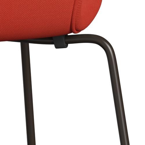 Fritz Hansen 3107 stol helt vadderad, brun brons/stålcut hög röd