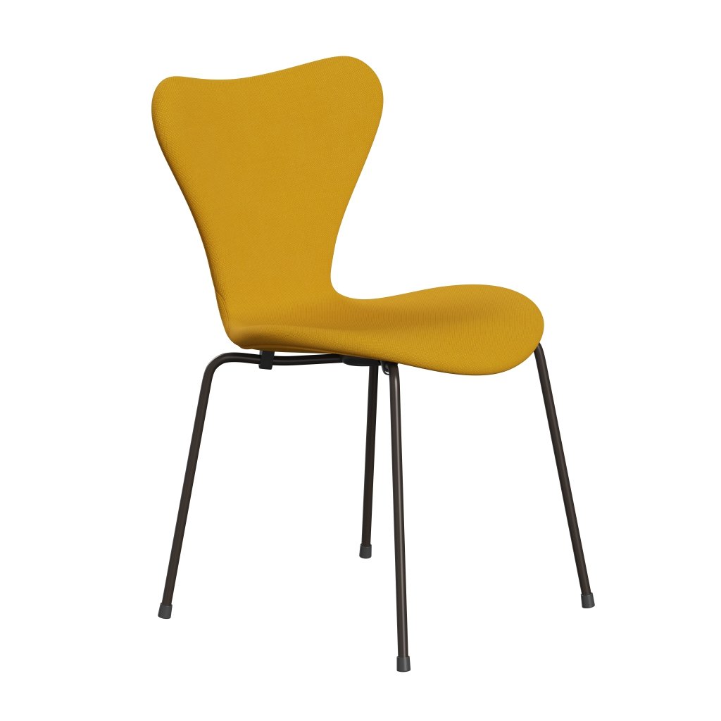 Fritz Hansen 3107 stol helt vadderad, brun brons/stålcuttrio gul