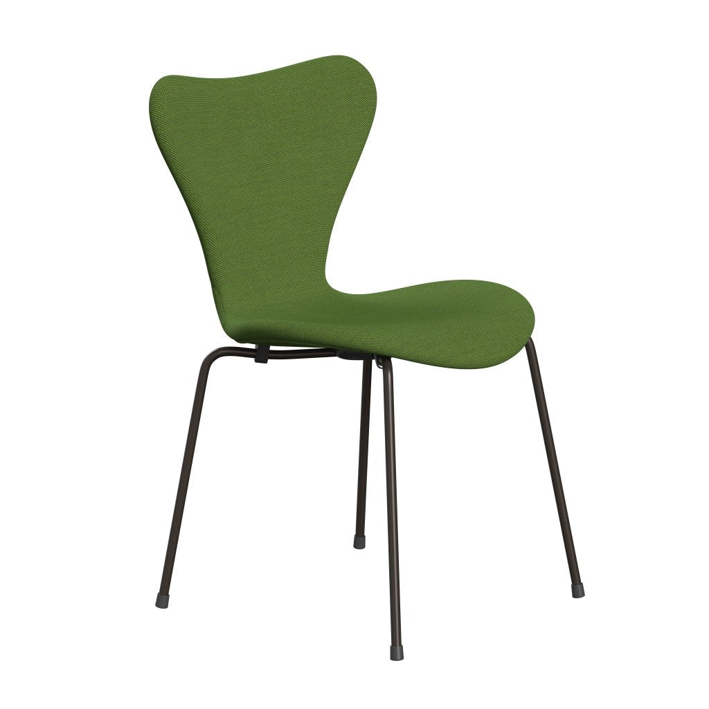 Fritz Hansen 3107 stol helt vadderad, brun brons/stålcut trio gräsgrön