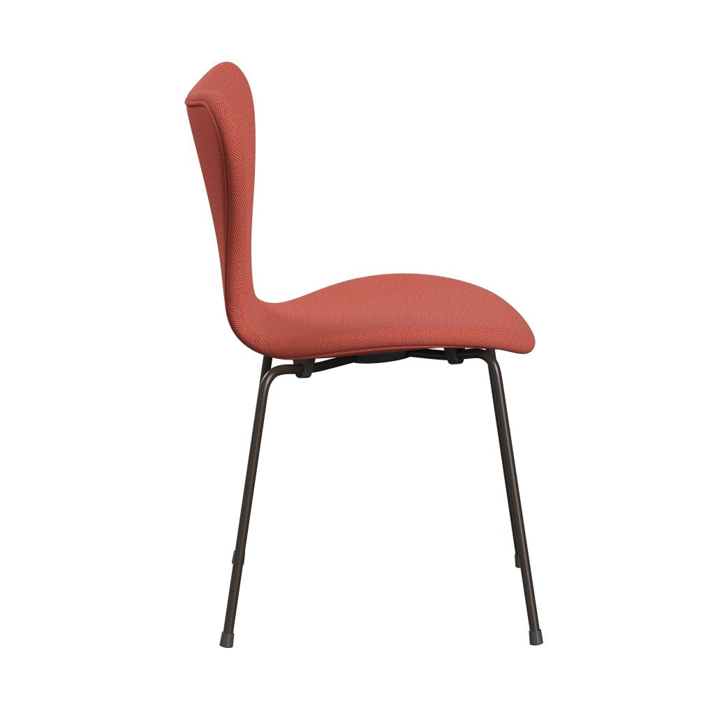 Fritz Hansen 3107 stol helt vadderad, brun brons/stålcuttrio rosa/orange