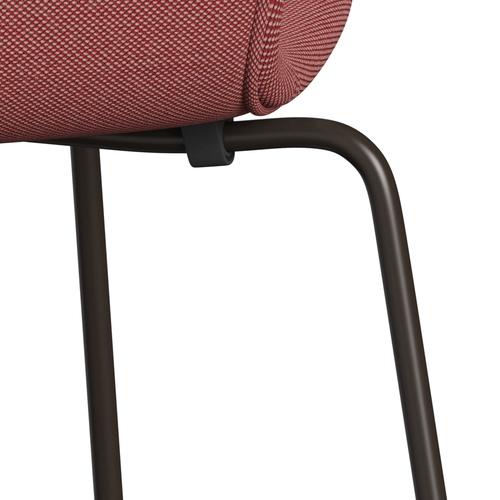 Fritz Hansen 3107 stol helt vadderad, brun brons/stålcuttrio rosa/röd/svart