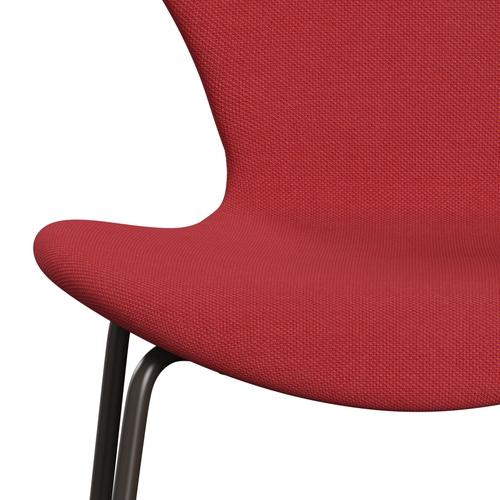 Fritz Hansen 3107 stol helt vadderad, brun brons/stålcuttrio röd