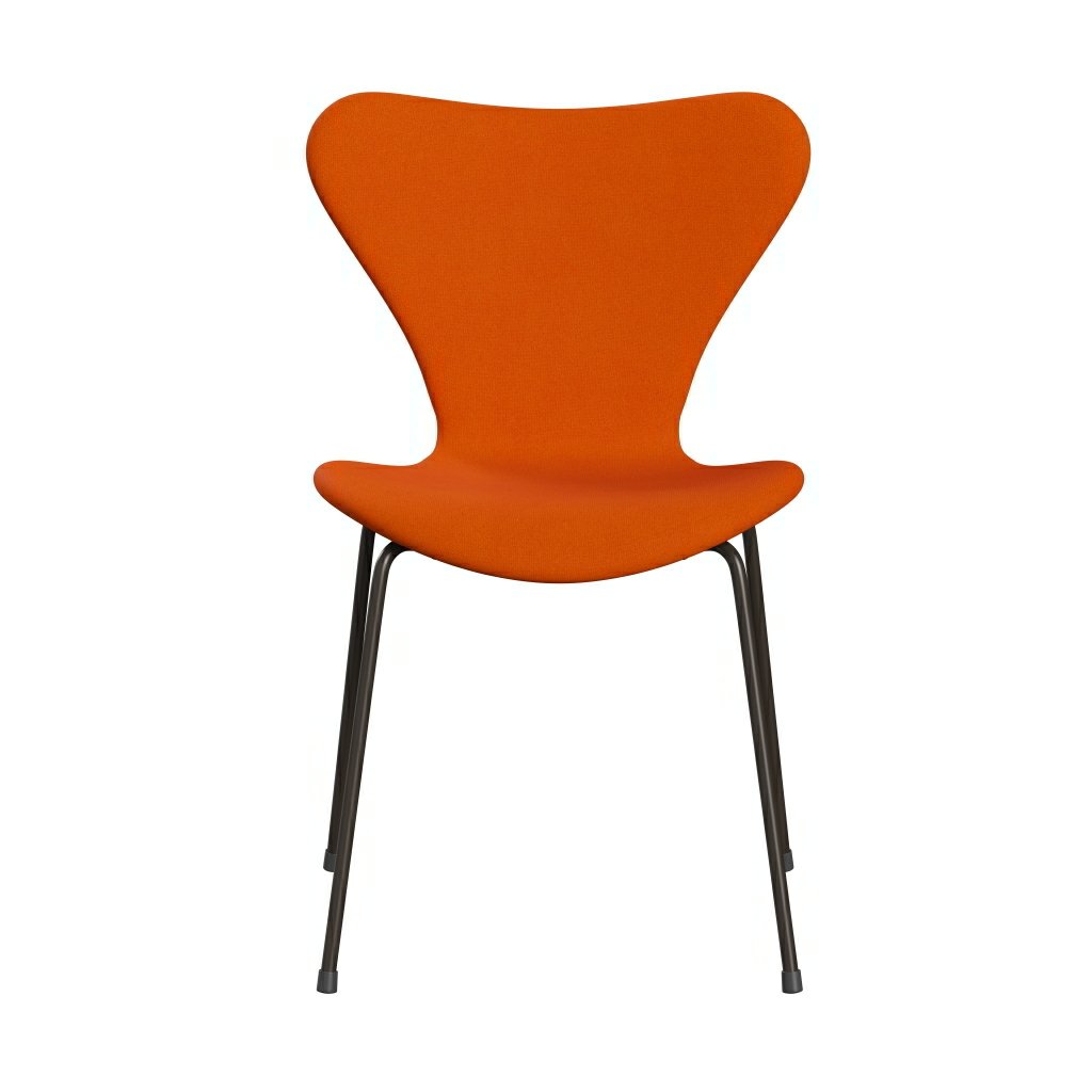 Fritz Hansen 3107 stol helt vadderad, brun brons/tonus klar orange