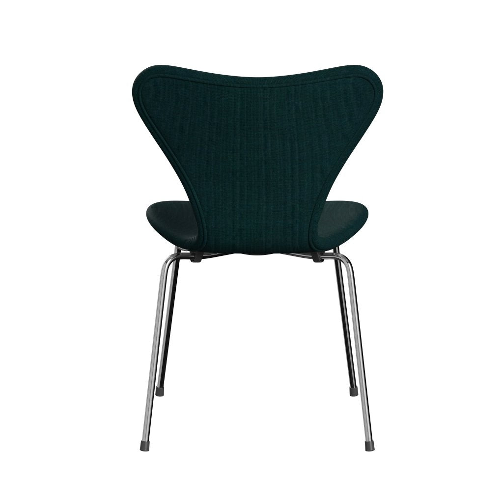 Fritz Hansen 3107 stol helt vadderad, kromad stål/duk mörkblå/grön