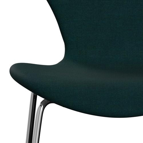 Fritz Hansen 3107 stol helt vadderad, kromad stål/duk mörkblå/grön