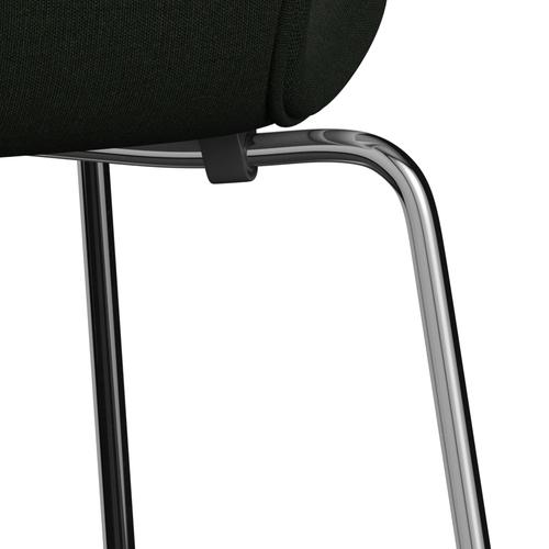 Fritz Hansen 3107 stol helt vadderad, kromad stål/duk mörkgrön