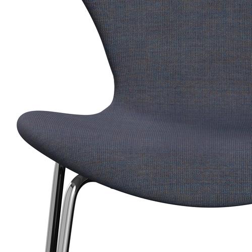 Fritz Hansen 3107 stol helt vadderad, kromad stål/duk ljusblå
